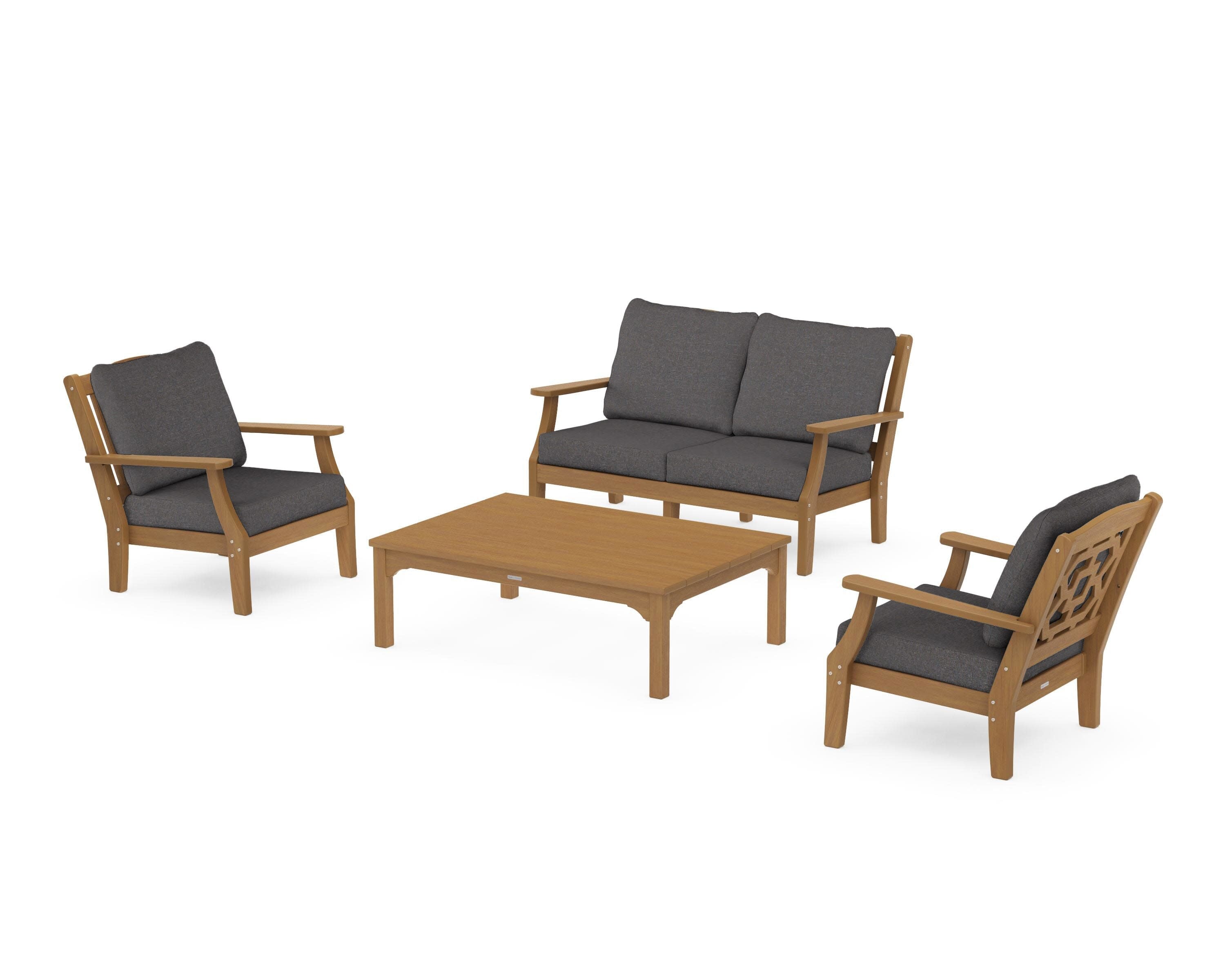 Chinoiserie 4-Piece Deep Seating Set with Loveseat in Natural / Ash Charcoal