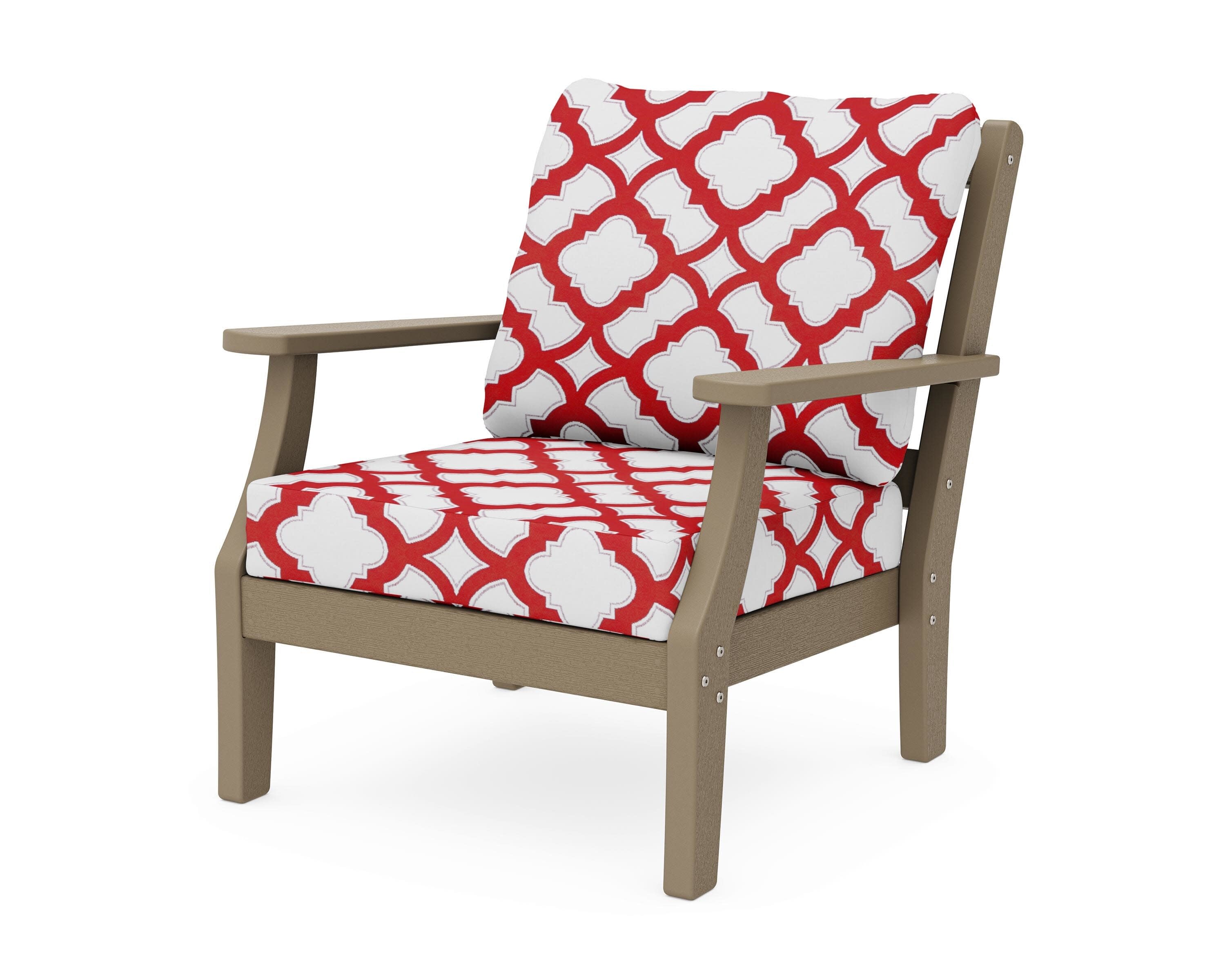 Chinoiserie Deep Seating Chair in Vintage Sahara / Trellis Crimson