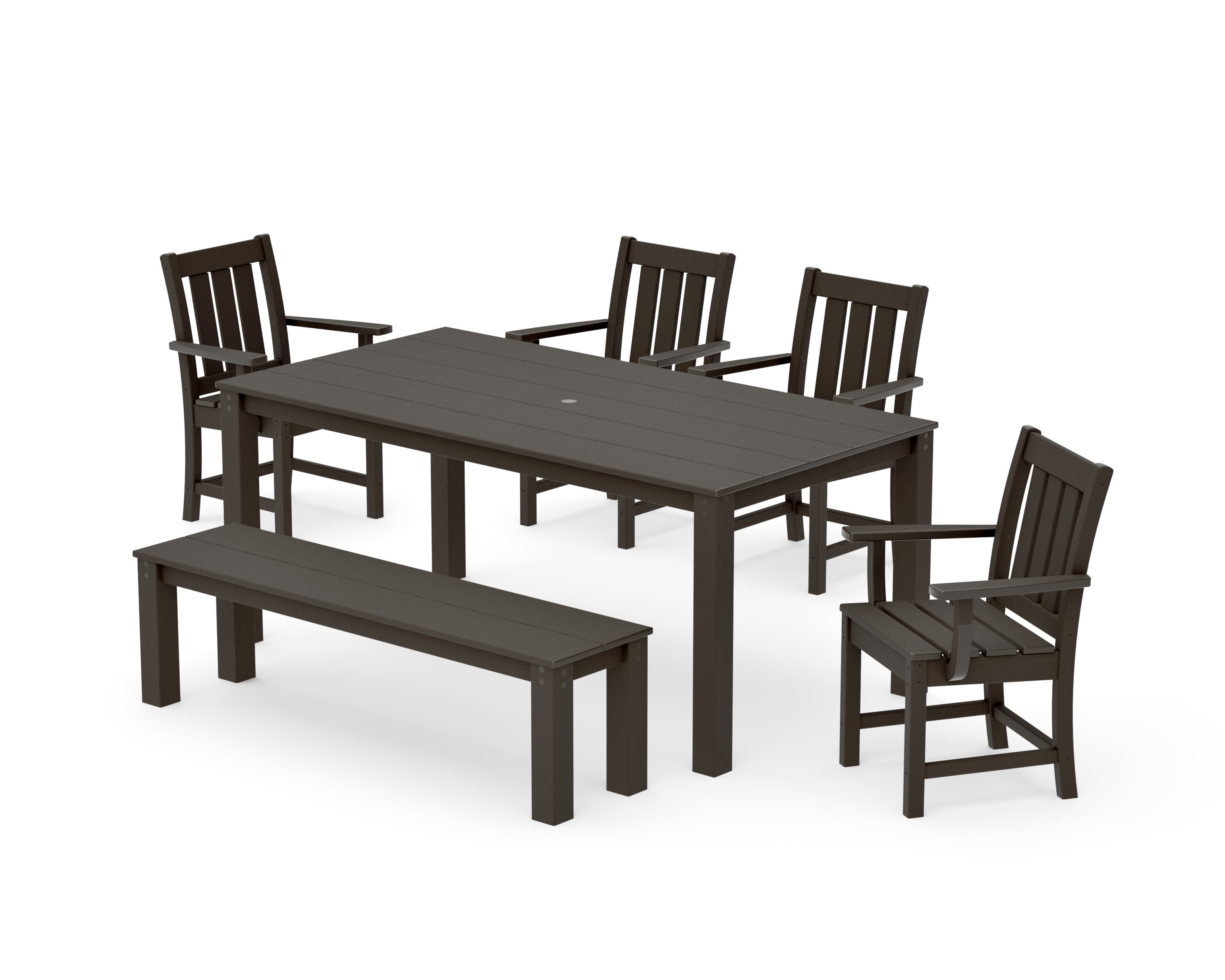 Oxford 6-Piece Parsons Dining Set with Bench in Vintage Coffee