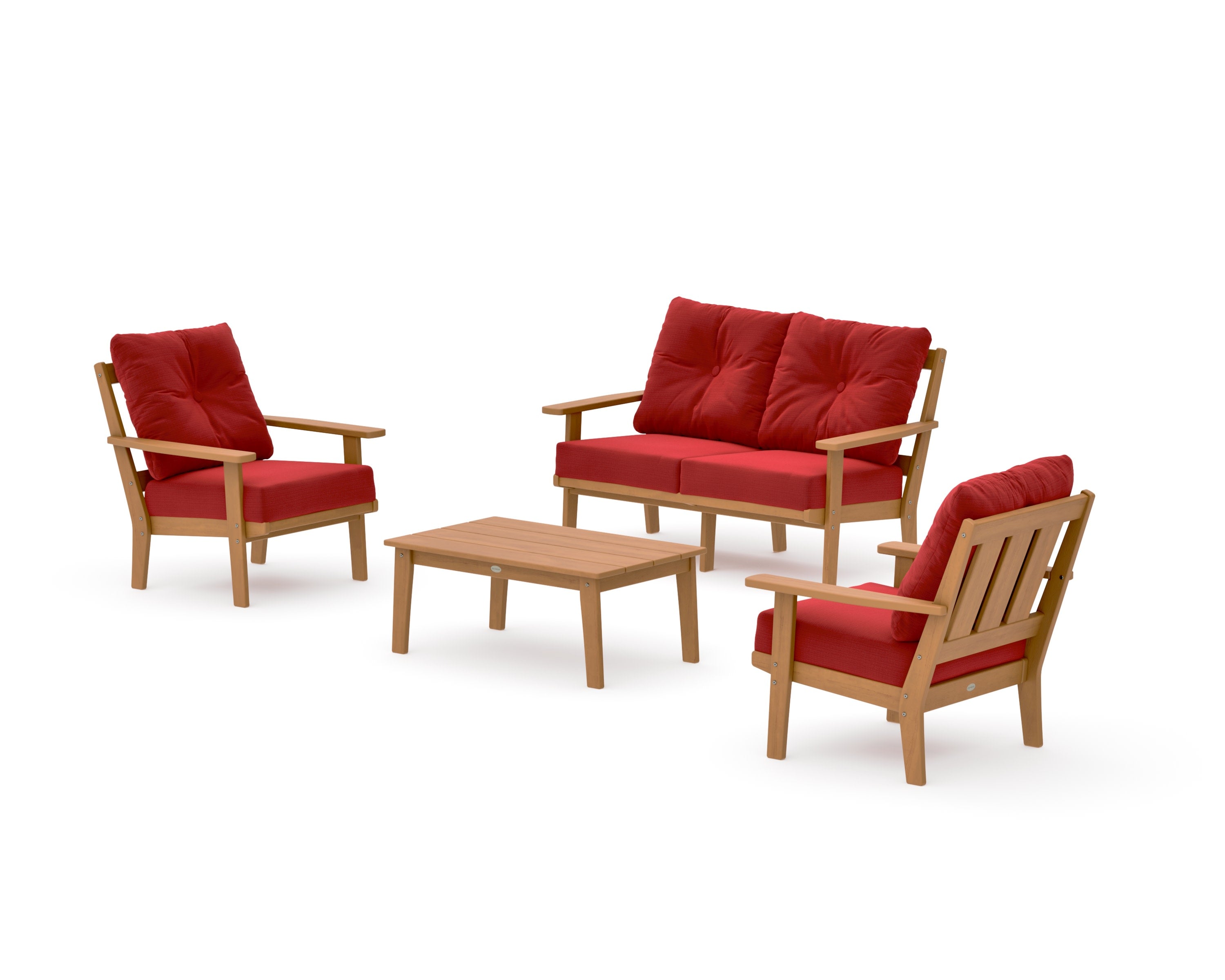 Oxford 4-Piece Deep Seating Set with Loveseat in Natural / Crimson Linen