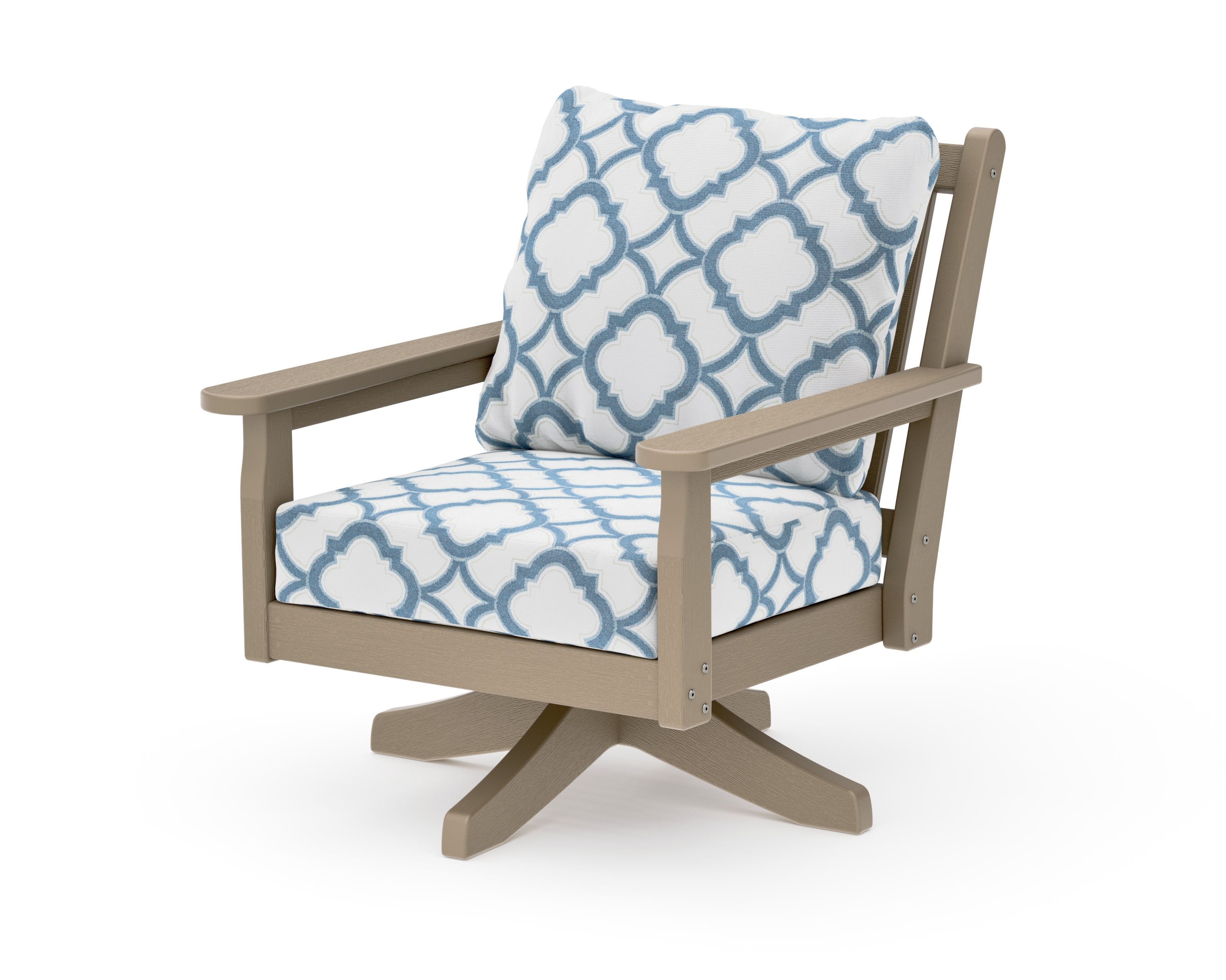 Chippendale Deep Seating Swivel Chair in Vintage Sahara / Trellis Sky Blue