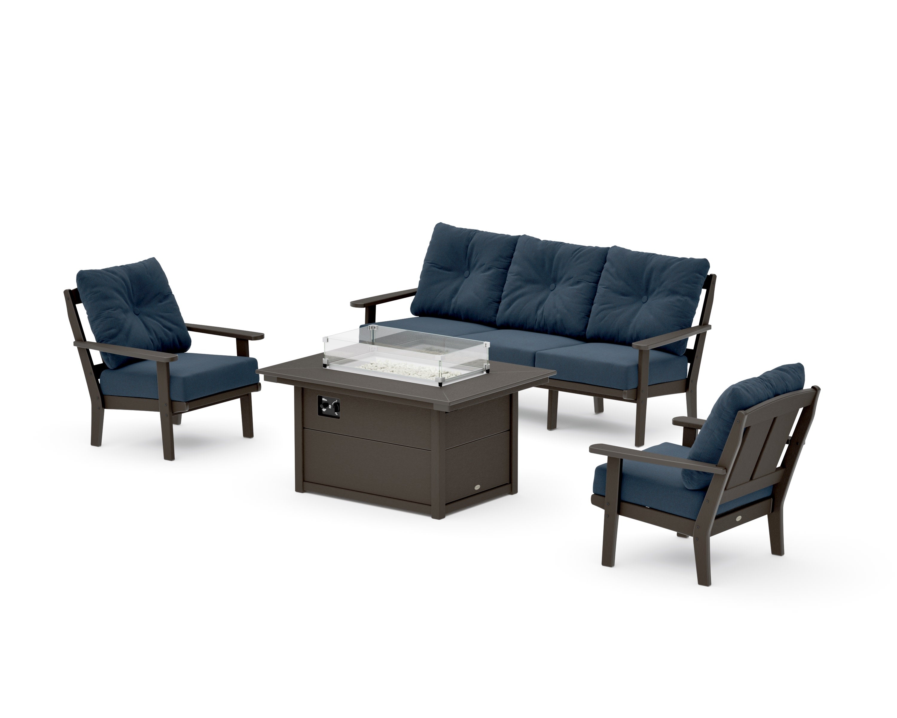 Mission Deep Seating Fire Pit Table Set in Vintage Coffee / Marine Indigo