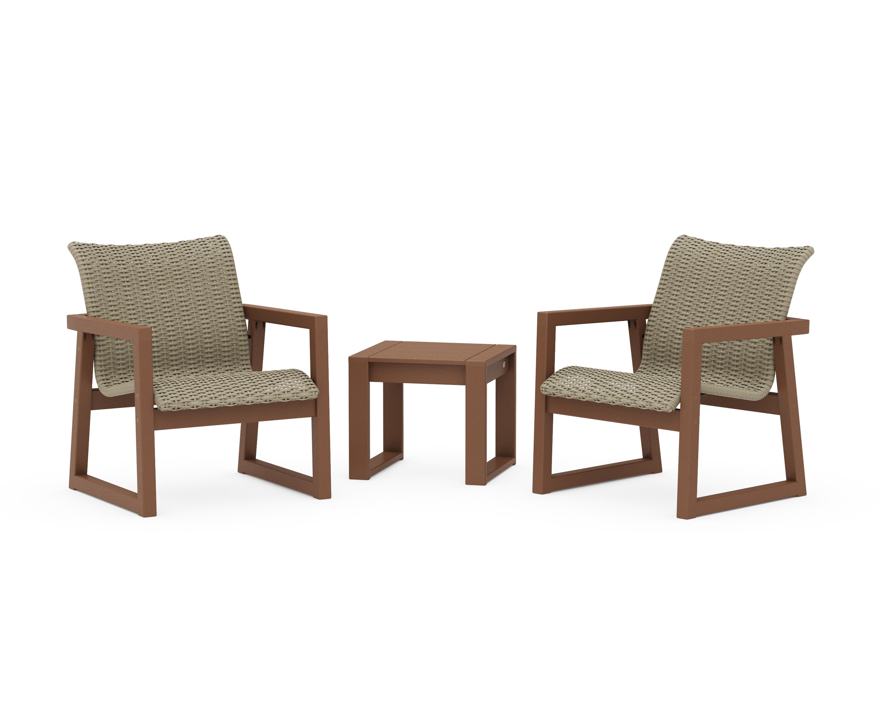 EDGE Woven 3-Piece Lounge Chair Seating Set in Teak / Dune Grass
