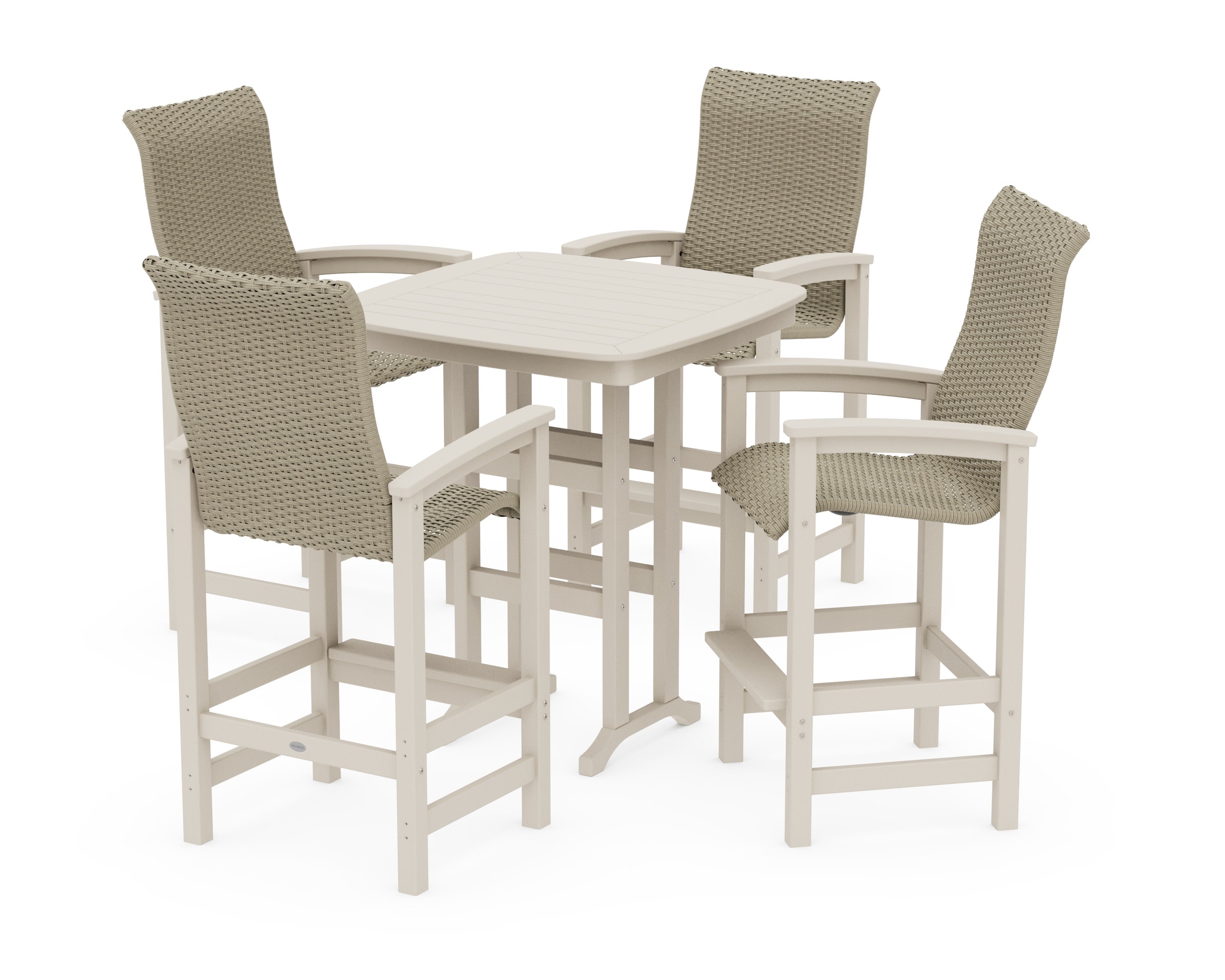 Coastal Woven High-Back 5-Piece Bar Set in Sand / Dune Grass