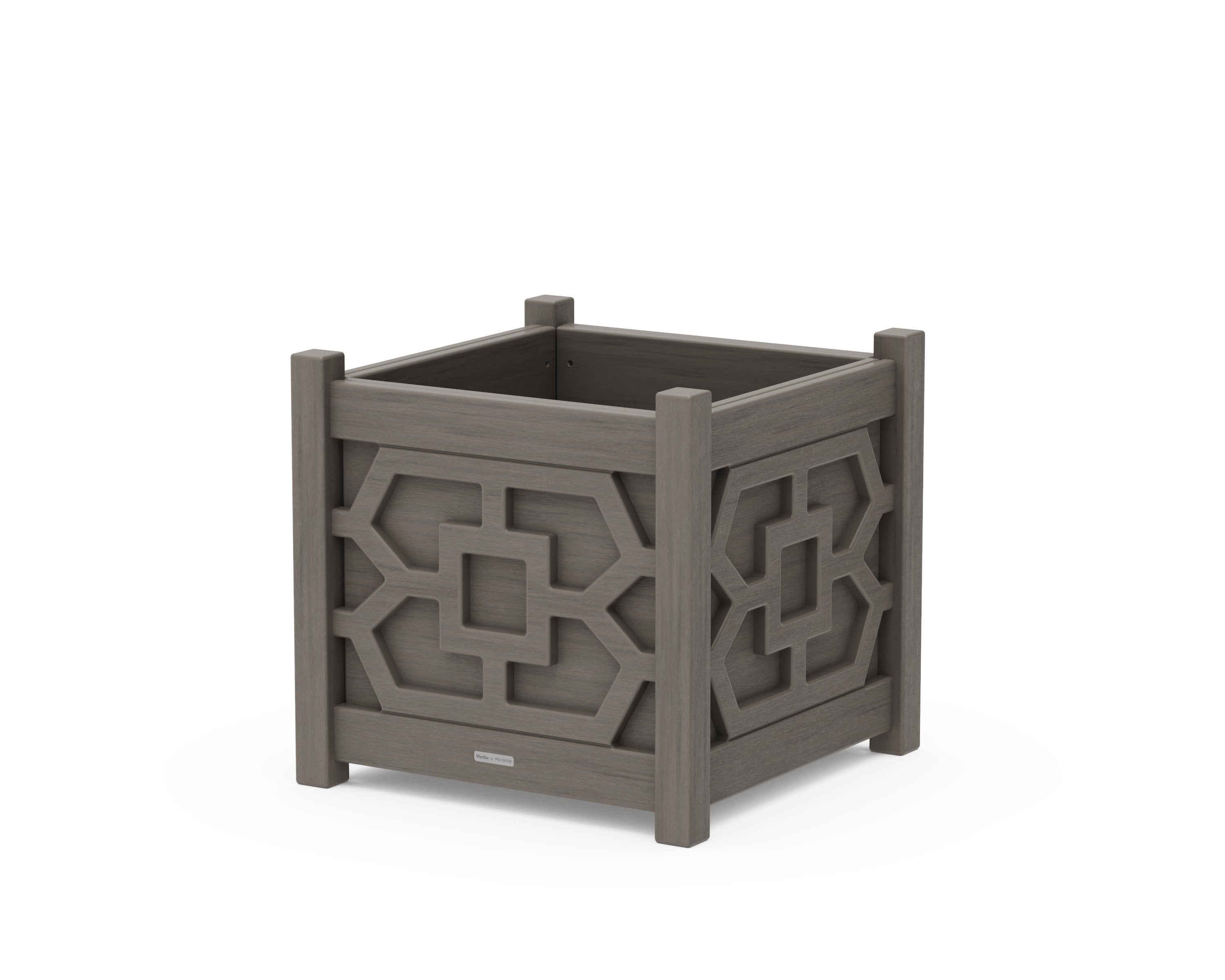 Chinoiserie Large Square Planter Box in Driftwood