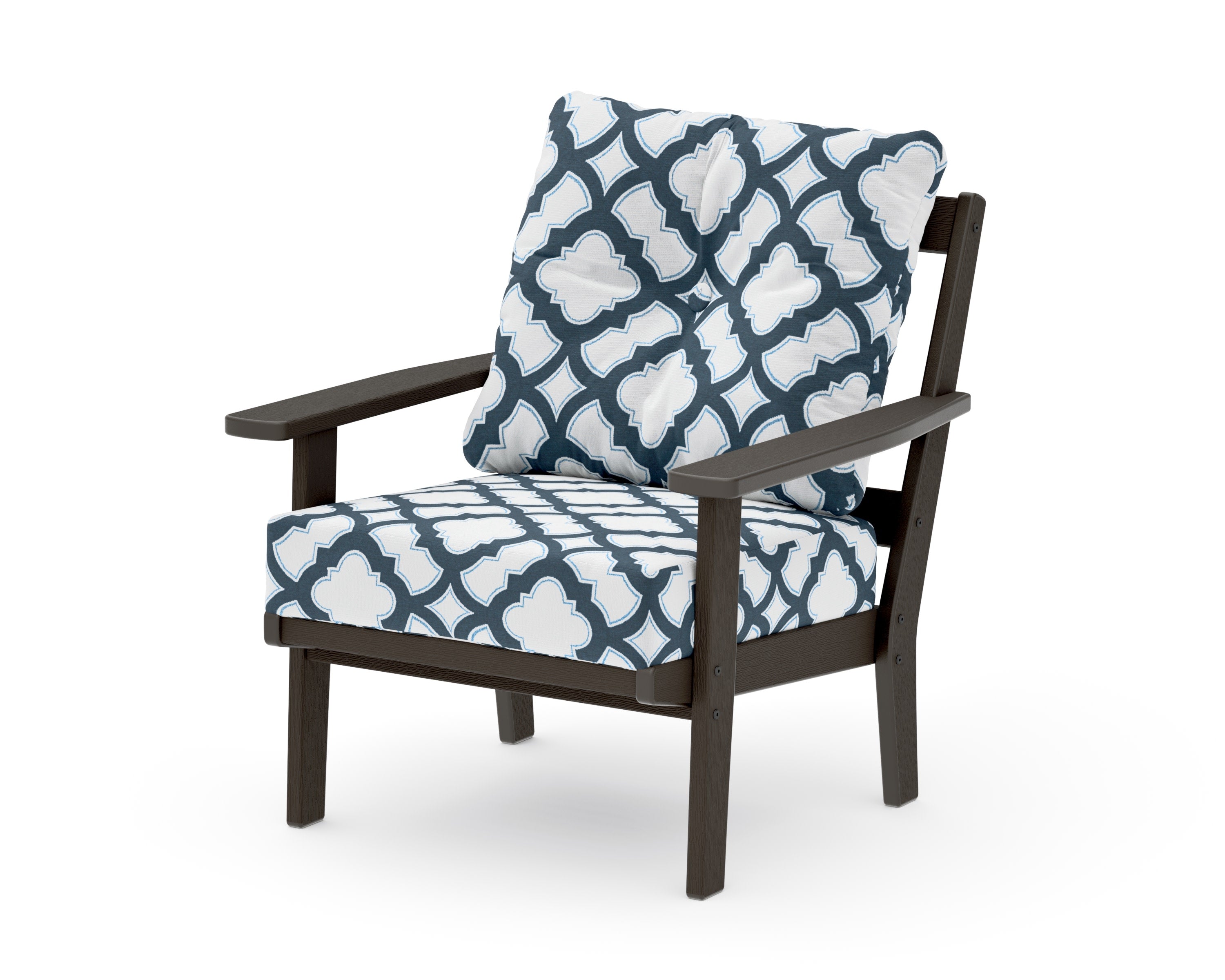 Oxford Deep Seating Chair in Vintage Coffee / Trellis Marine Indigo