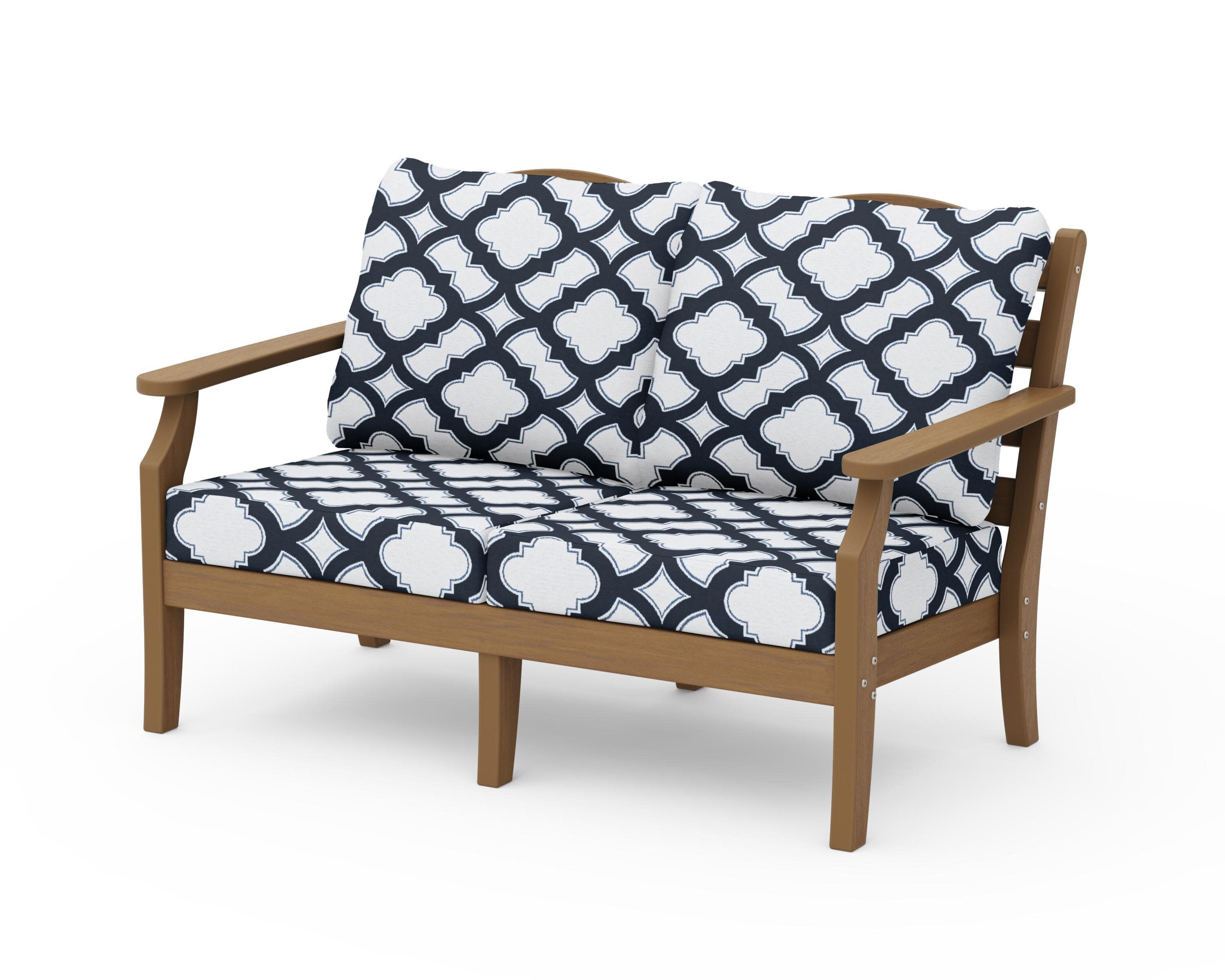 Savannah Deep Seating Loveseat in Natural / Trellis Marine Indigo
