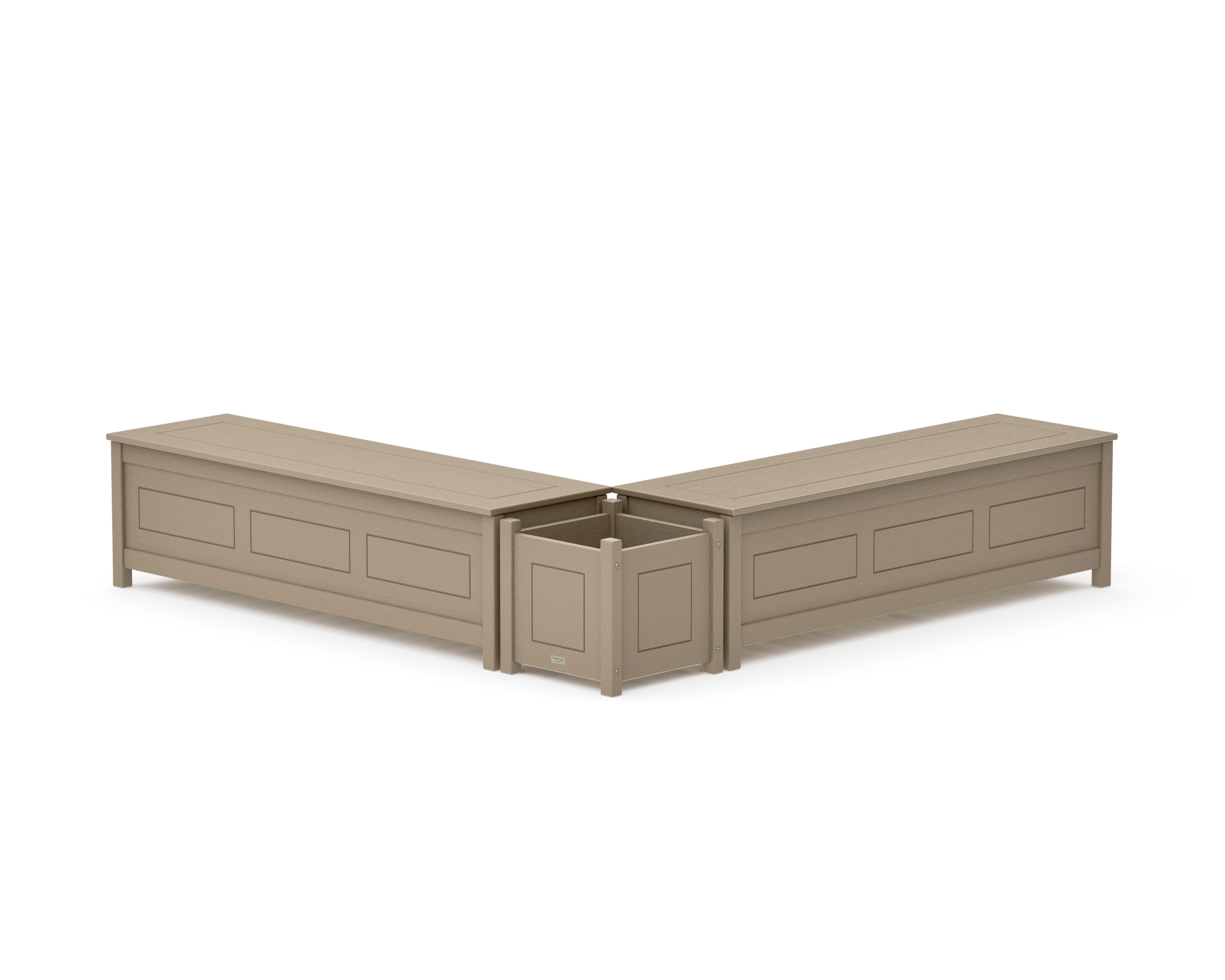 60" Country Living L- Shaped Planter Storage Bench Set in Vintage Sahara