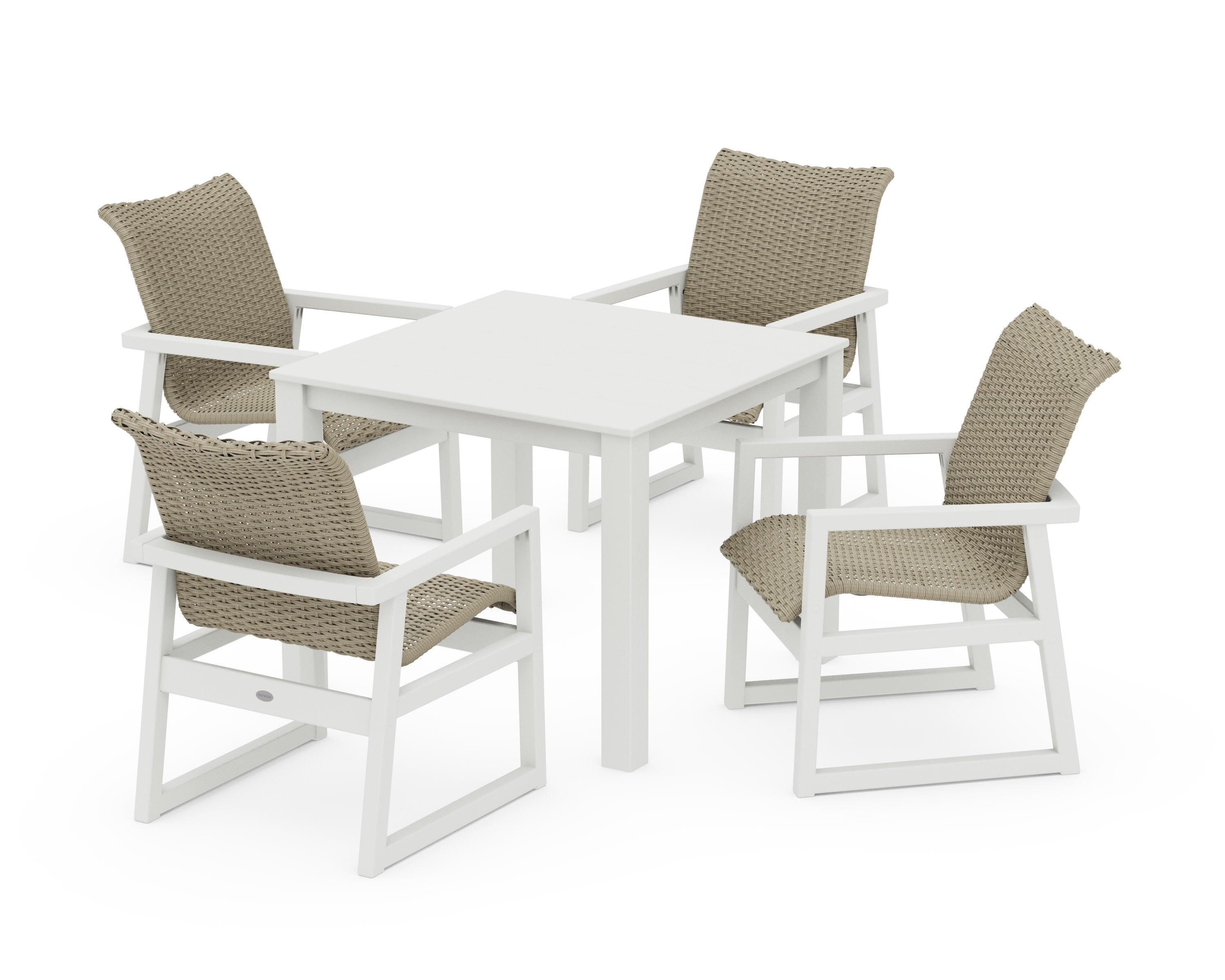EDGE Woven 5-Piece Parsons Dining Set in Vintage White / Dune Grass
