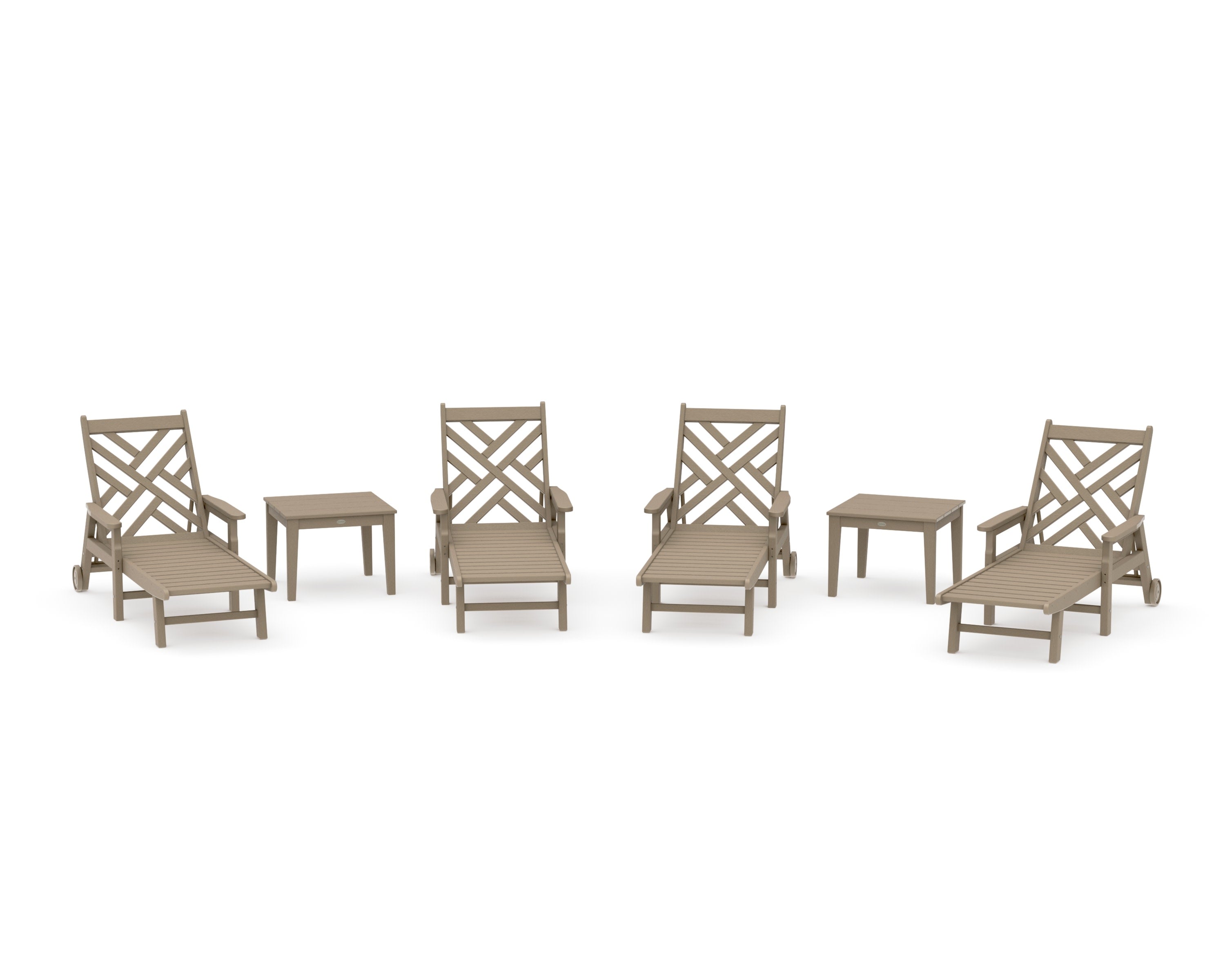 Chippendale 6-Piece Chaise Set with Arms and Wheels in Vintage Sahara
