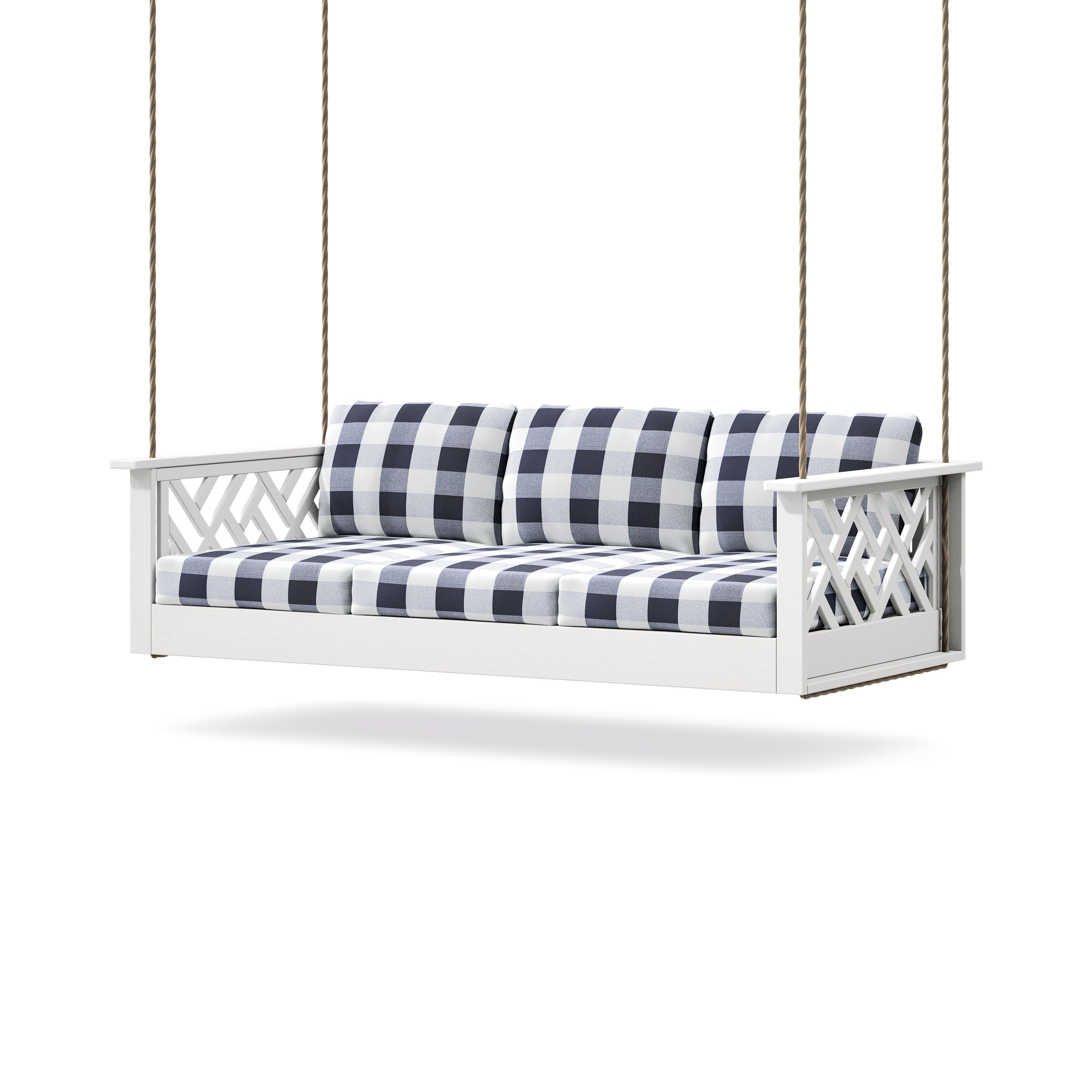 Chippendale Daybed Swing in White / Buffalo Plaid Navy