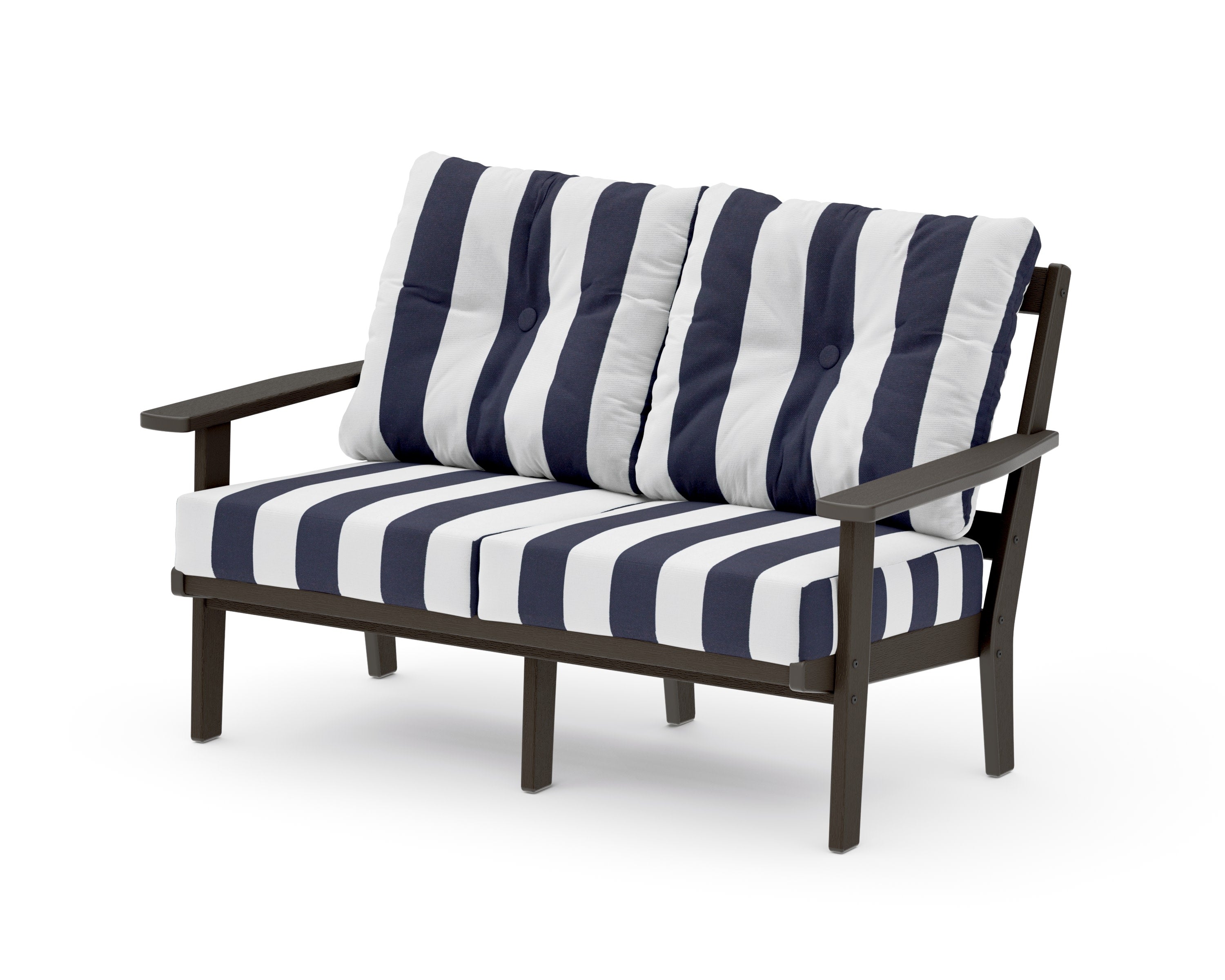 Oxford Deep SeatingLoveseat in Vintage Coffee / Cabana Stripe Navy