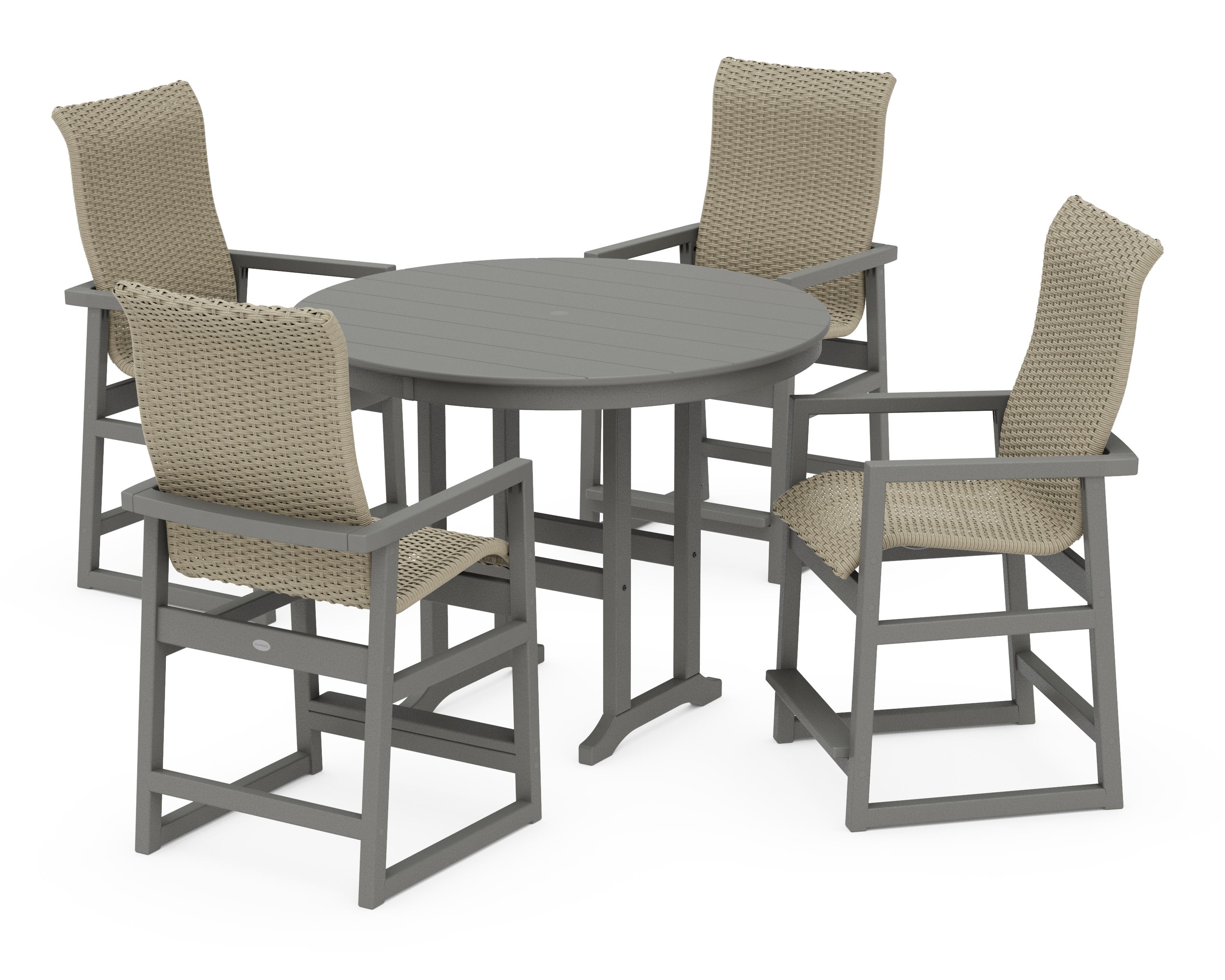 EDGE Woven Highback 5-Piece Round Farmhouse Counter Set