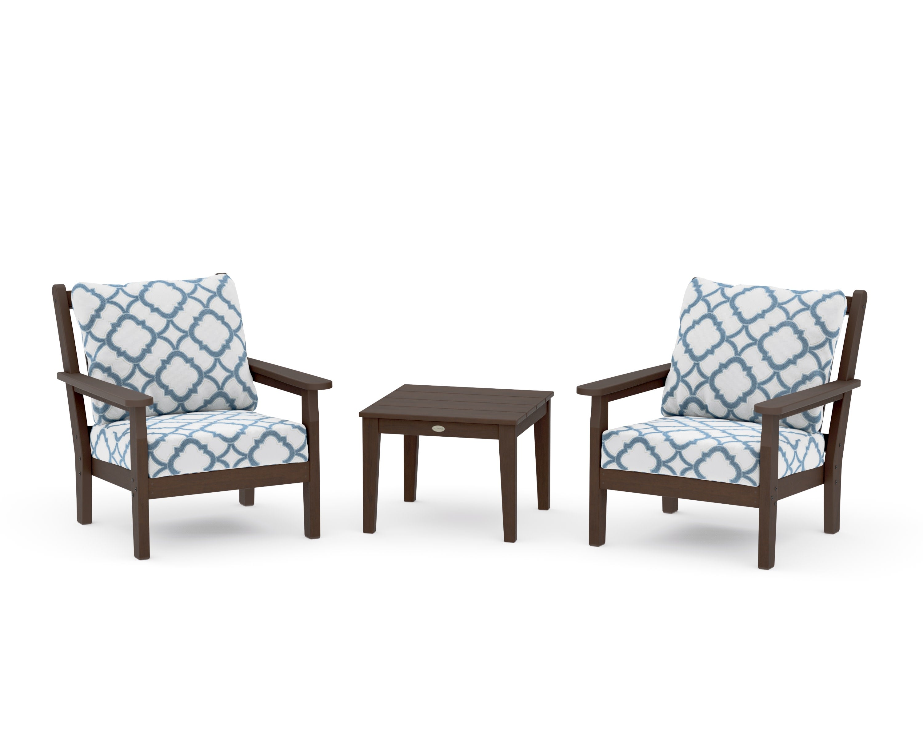 Chippendale 3-Piece Deep Seating Set in Kona / Trellis Sky Blue