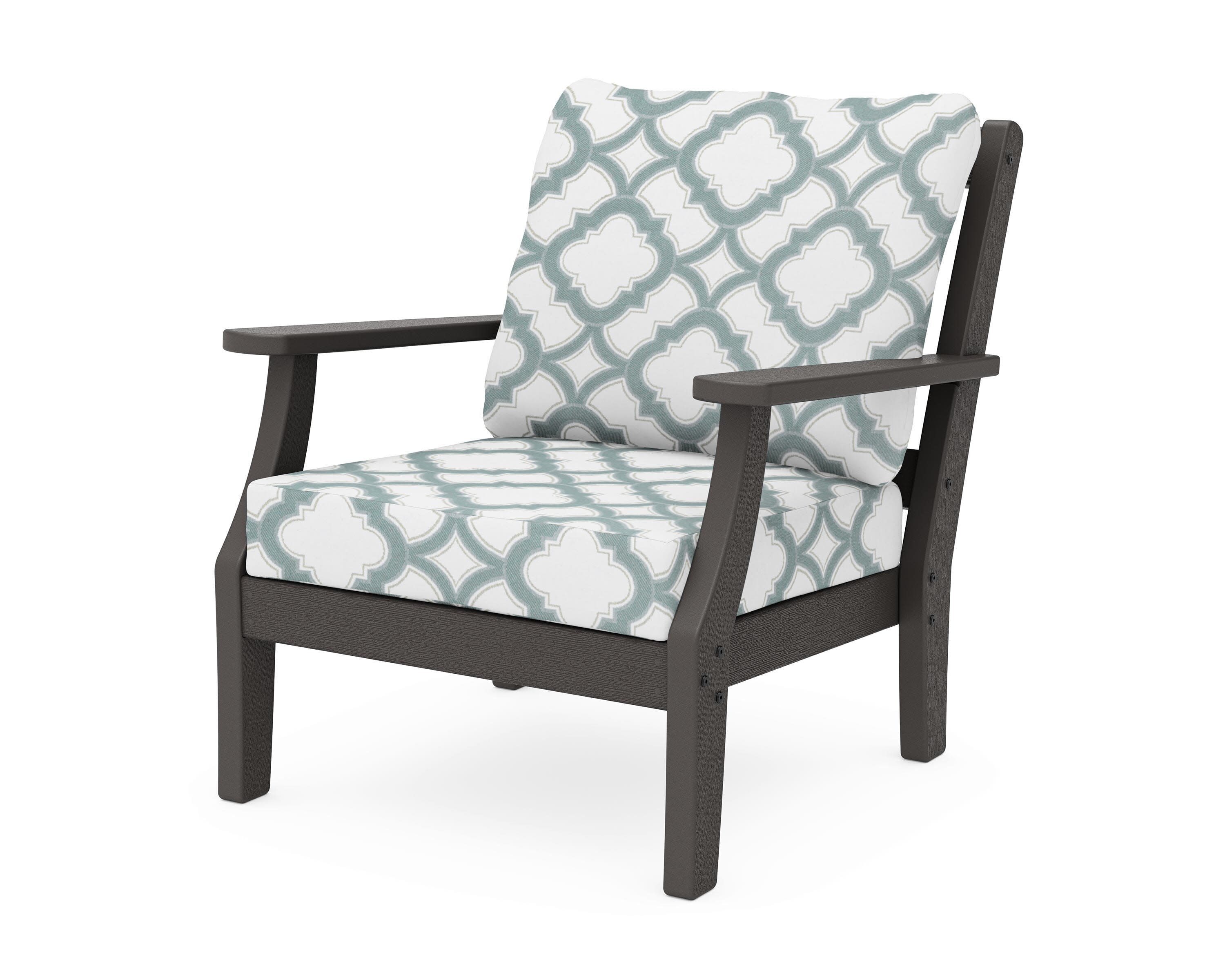 Chinoiserie Deep Seating Chair in Vintage Coffee / Trellis Glacier Spa