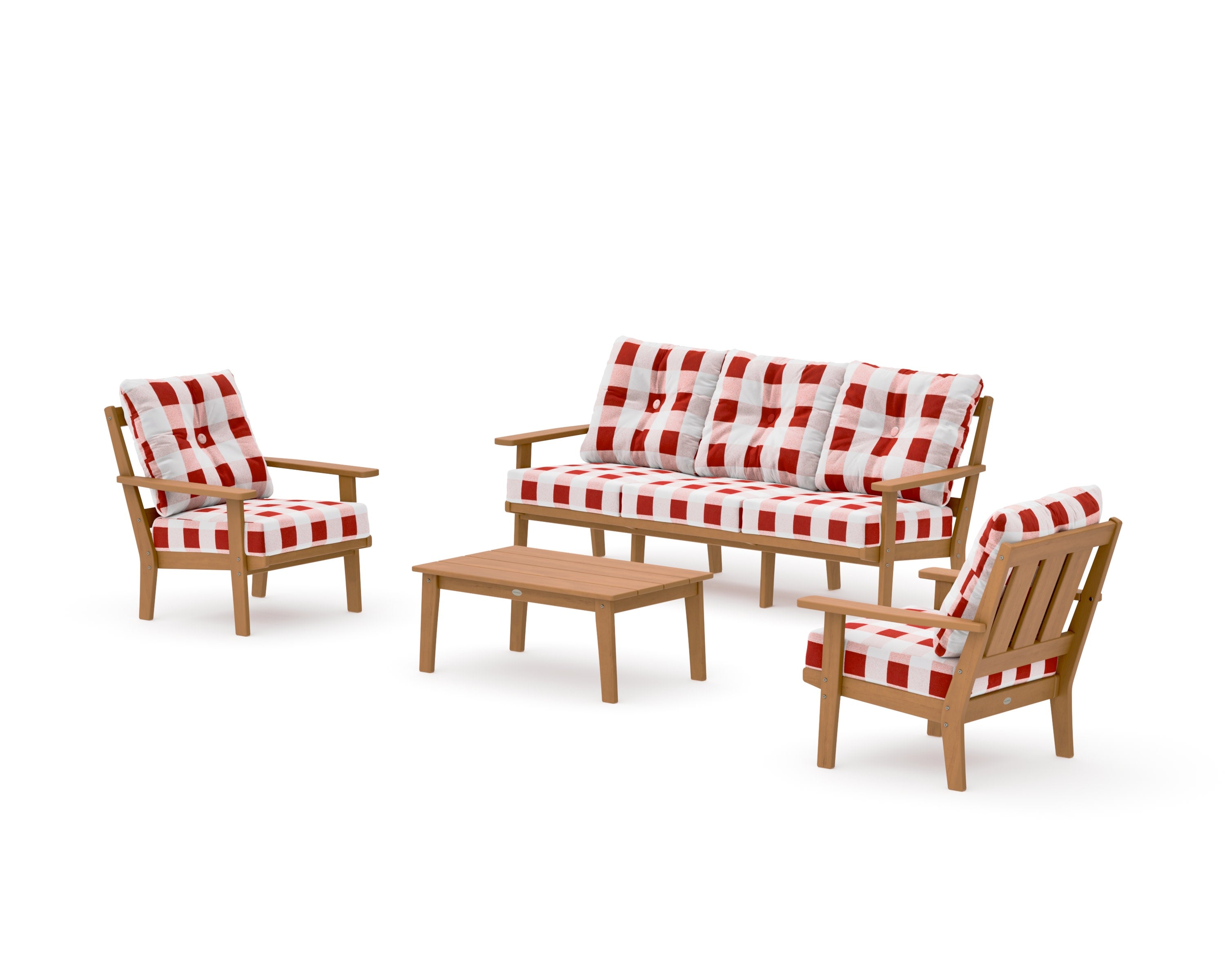 Oxford 4-Piece Deep Seating Set with Sofa in Natural / Buffalo Plaid Crimson