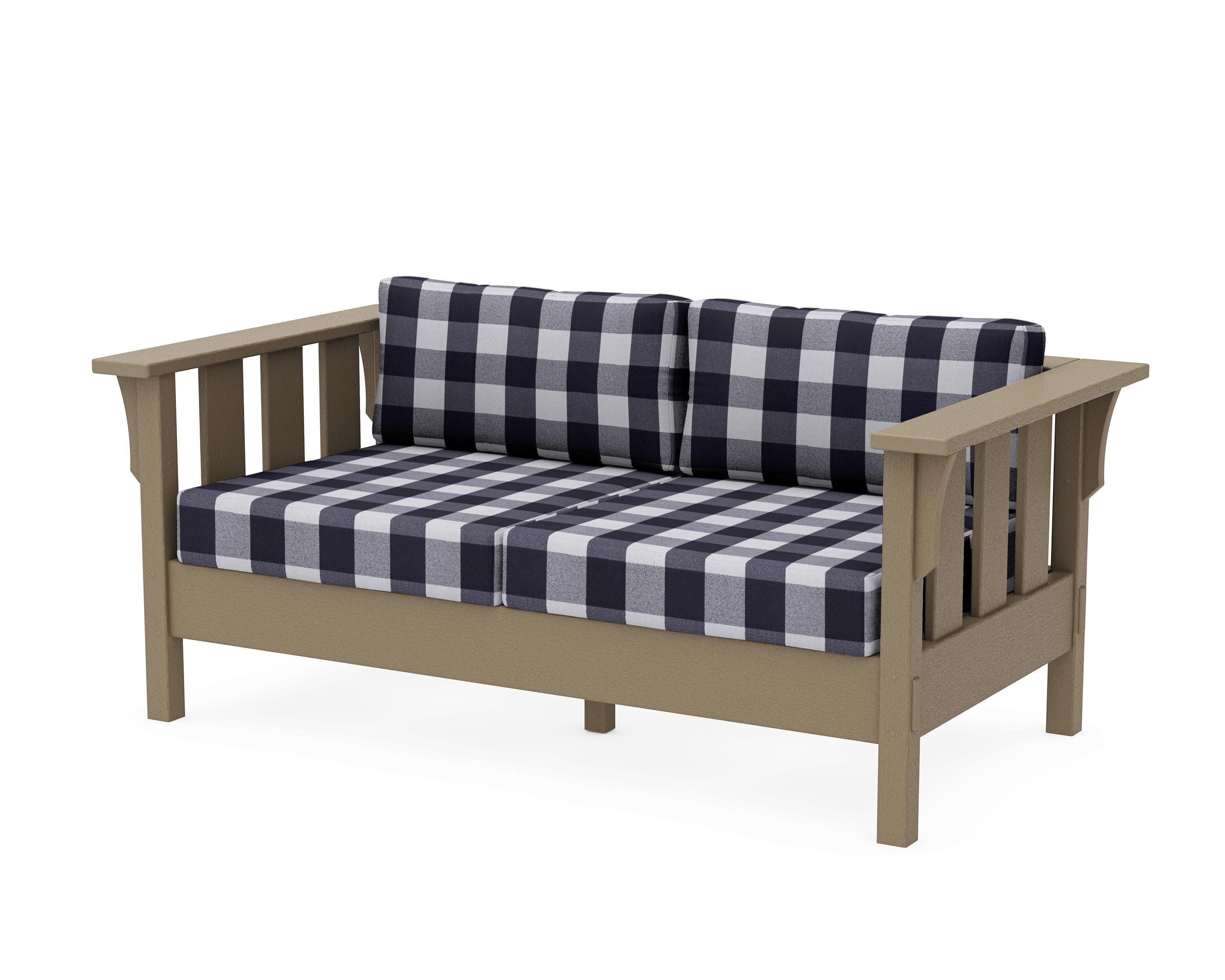 Acadia Deep Seating Loveseat in Vintage Sahara / Buffalo Plaid Navy