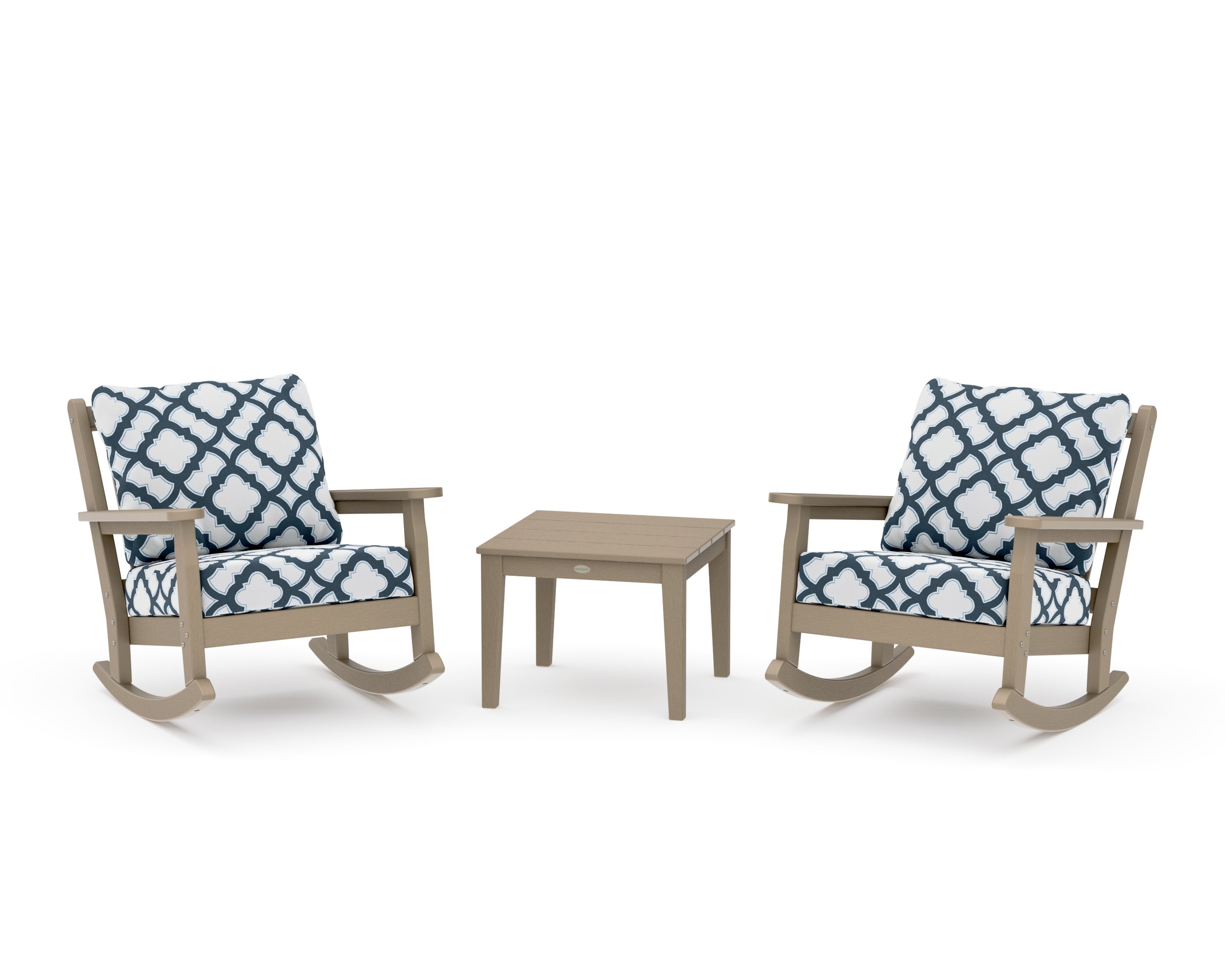 Chippendale 3-Piece Deep Seating Rocker Set in Vintage Sahara / Trellis Marine Indigo