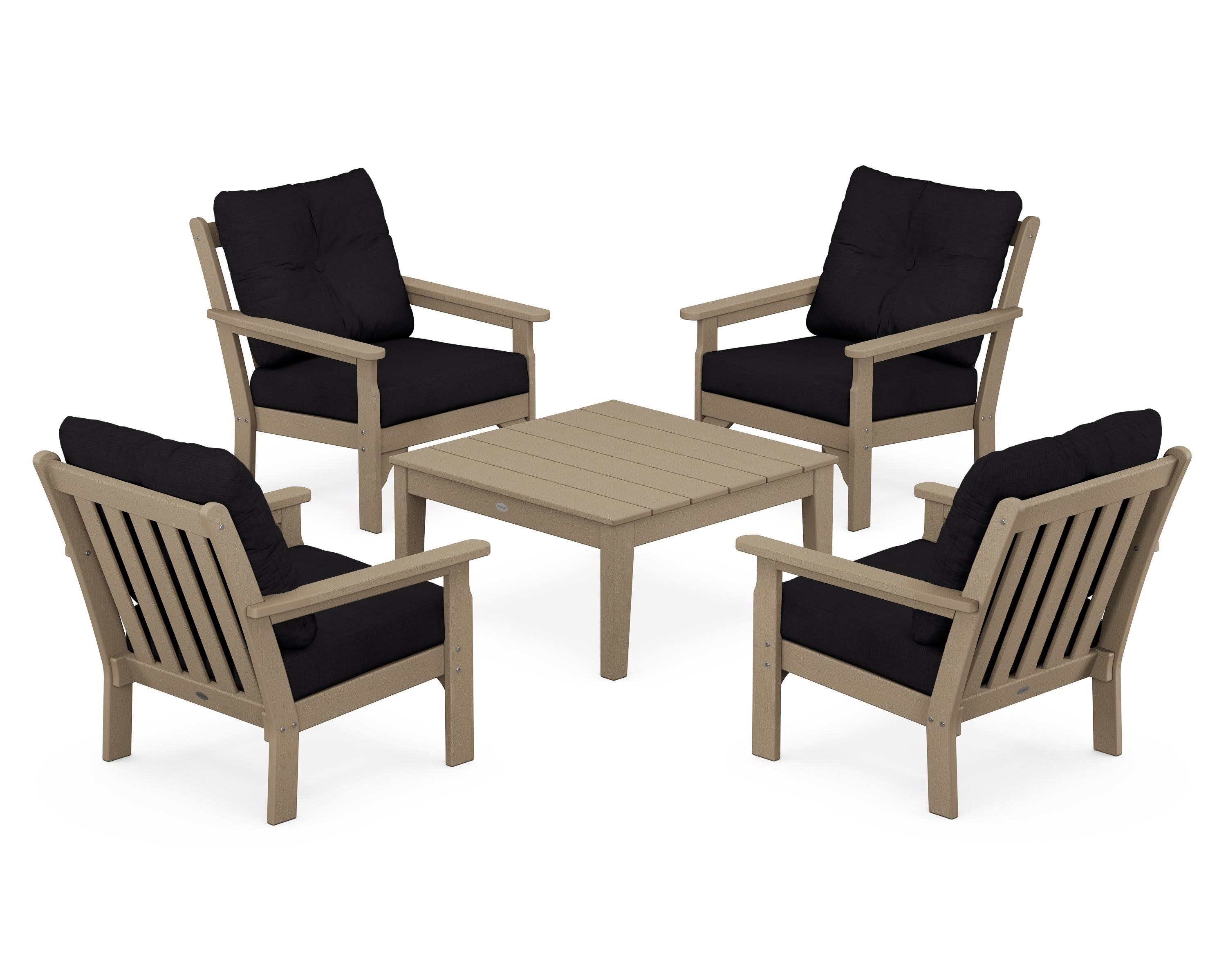 Vineyard 5-Piece Deep Seating Conversation Set in Vintage Sahara / Midnight Linen