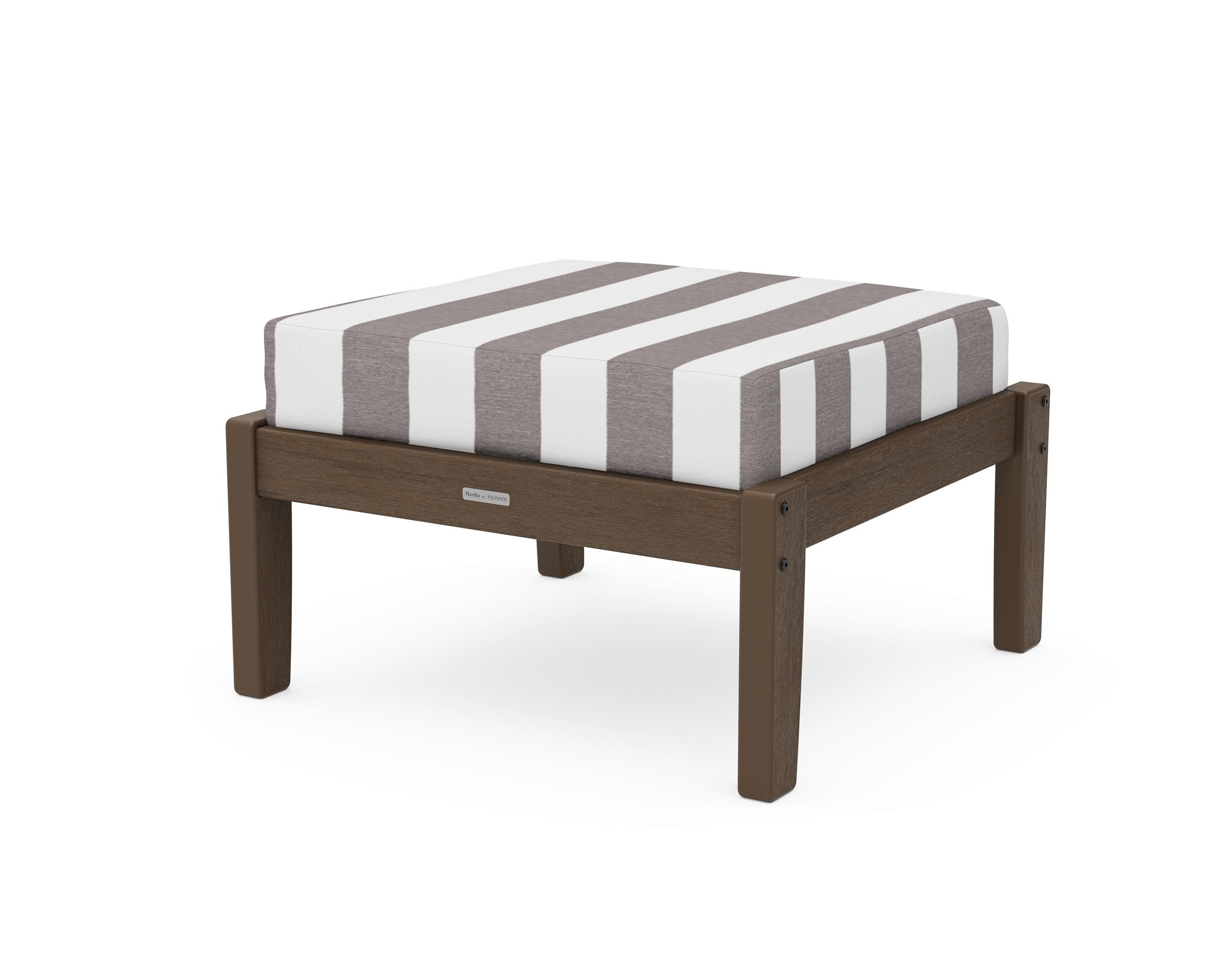 Chinoiserie Deep Seating Ottoman in Kona / Cabana Stripe Grey Mist