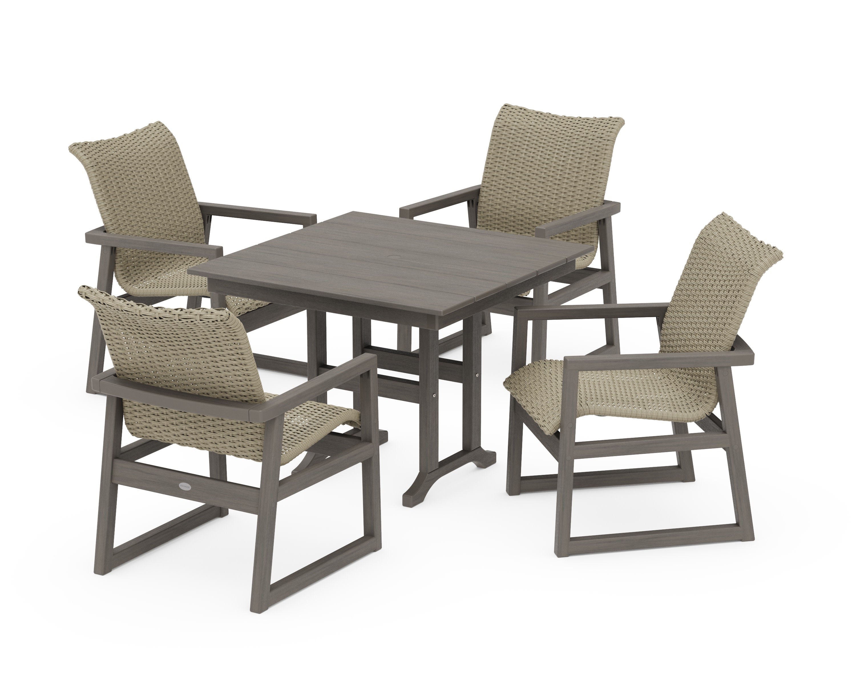 EDGE Woven 5-Piece Farmhouse Dining Set in Driftwood / Dune Grass