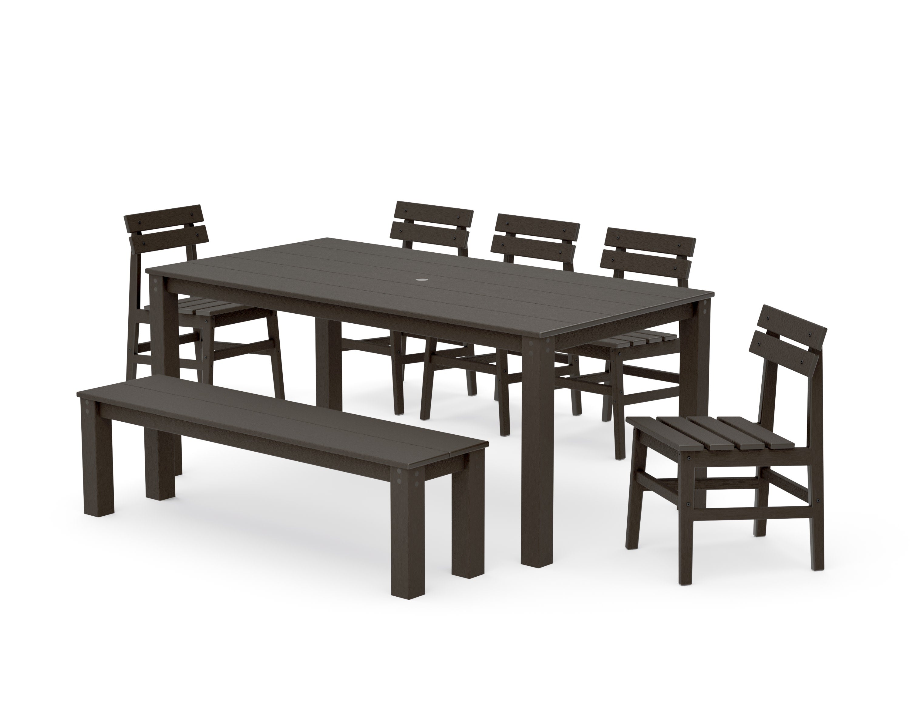 Modern Studio Plaza Chair 7-Piece Parsons Dining Set with Bench in Vintage Coffee