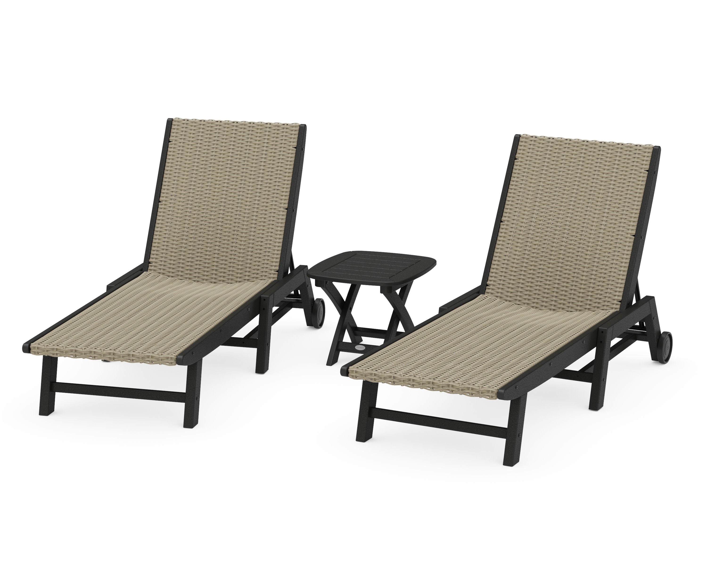 3 - Piece Coastal Woven Chaise with Wheels Chaise Lounge Set in Black / Dune Grass