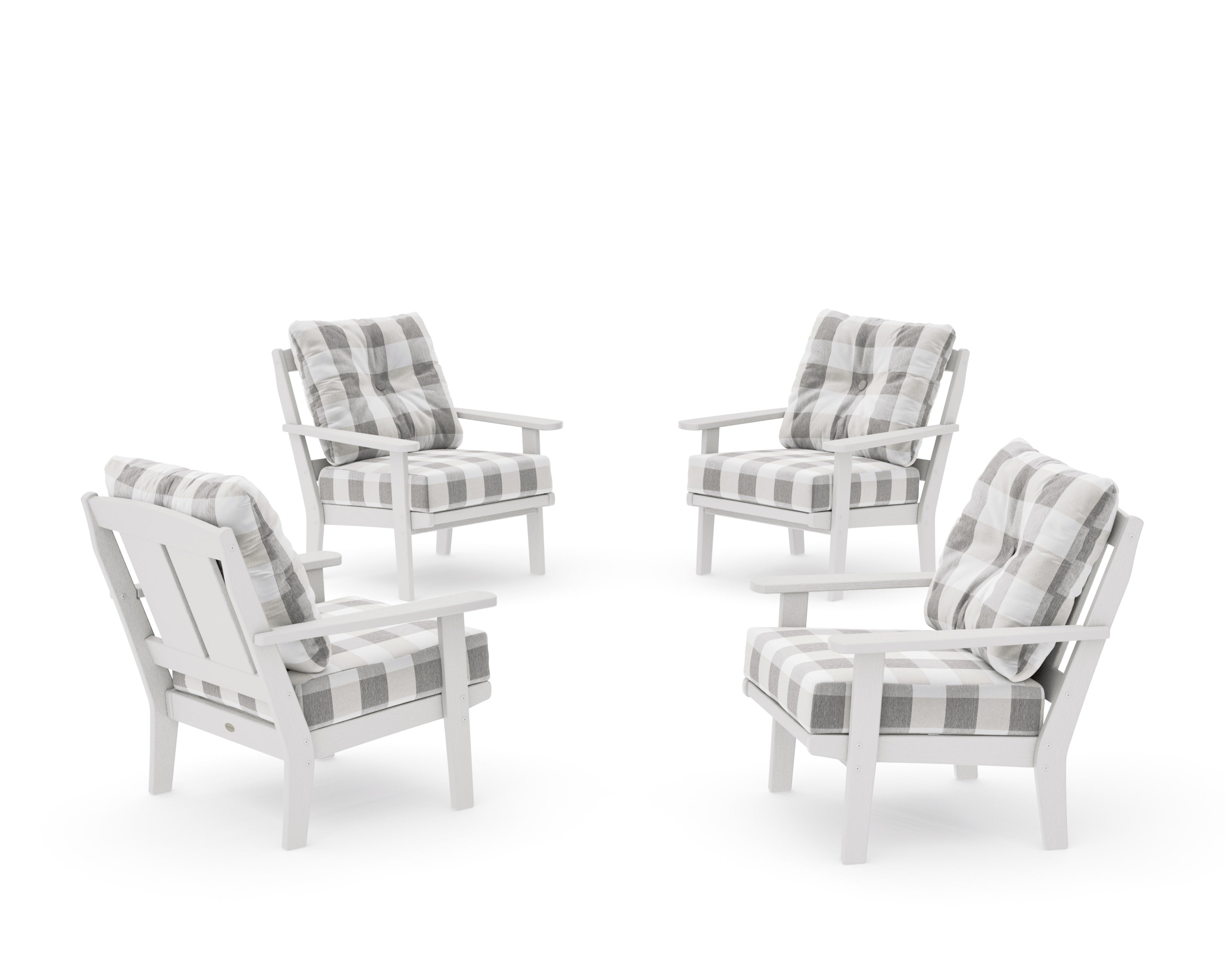 Mission 5-Piece Deep Seating Set with Fire Pit Table in Vintage White / Buffalo Plaid Grey Mist