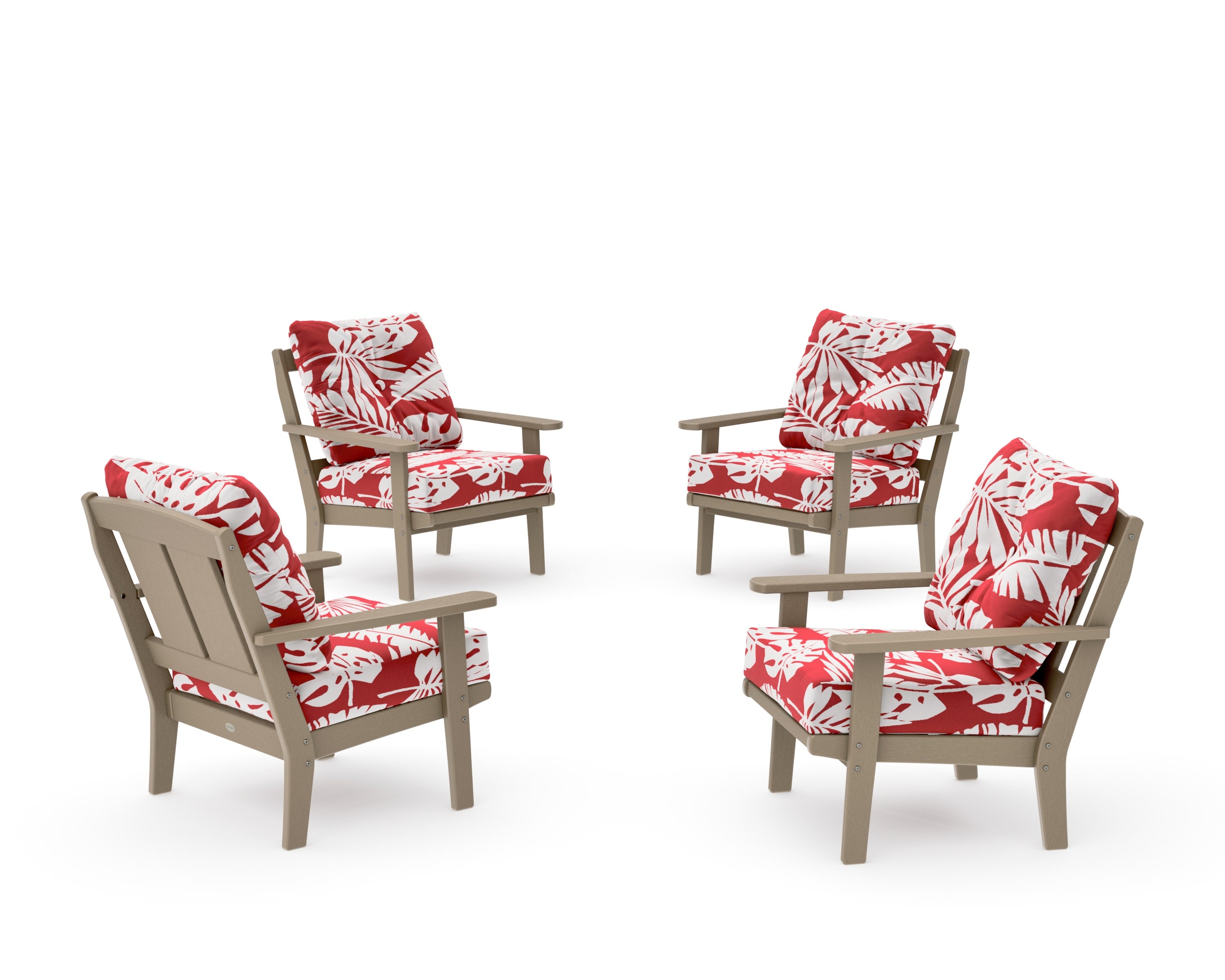Mission 5-Piece Deep Seating Set with Fire Pit Table in Vintage Sahara / Leaf Crimson