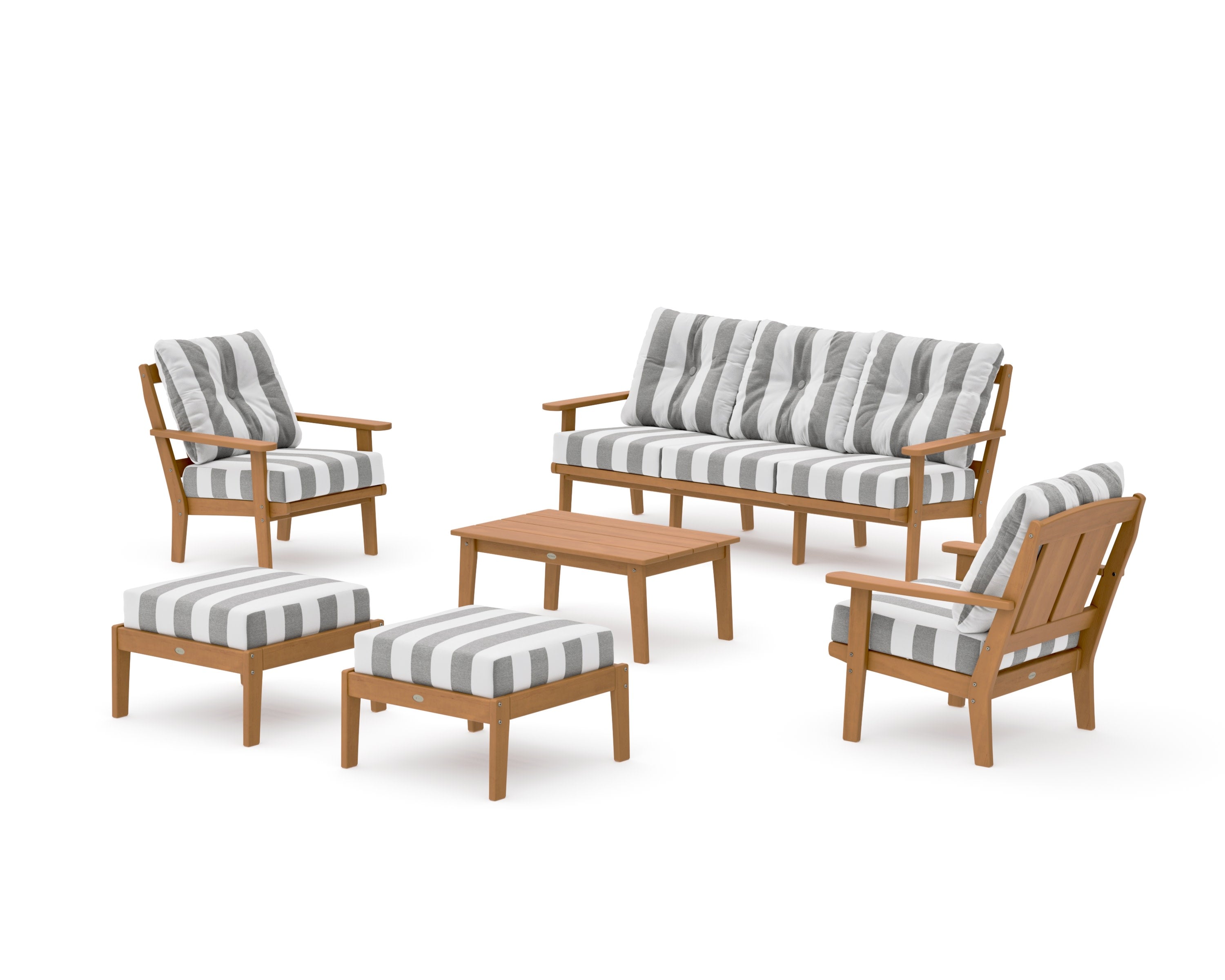 Mission 6-Piece Lounge Sofa Set in Natural / Cabana Stripe Grey Mist
