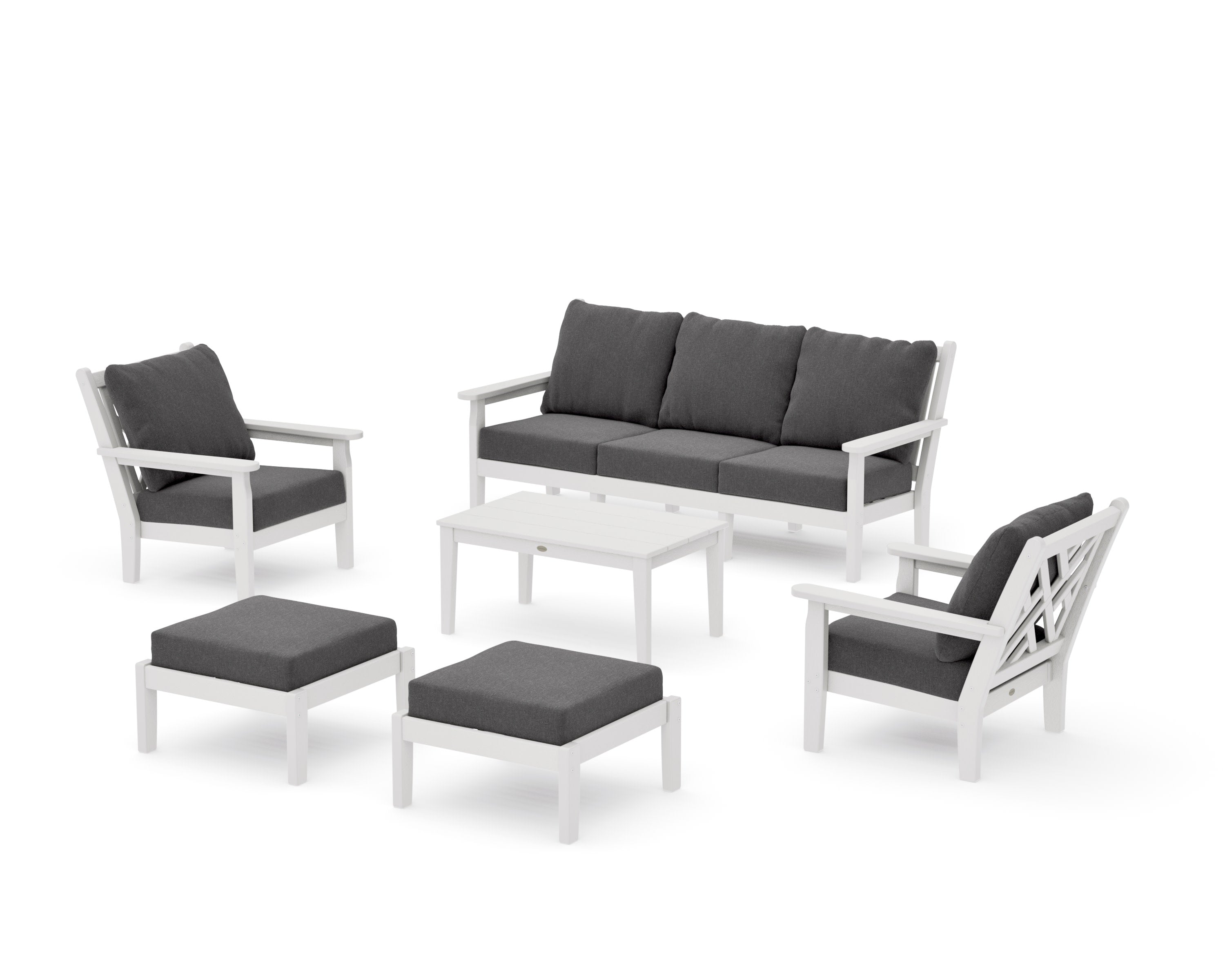 Chippendale 6-Piece Lounge Sofa Set in Vintage White / Ash Charcoal
