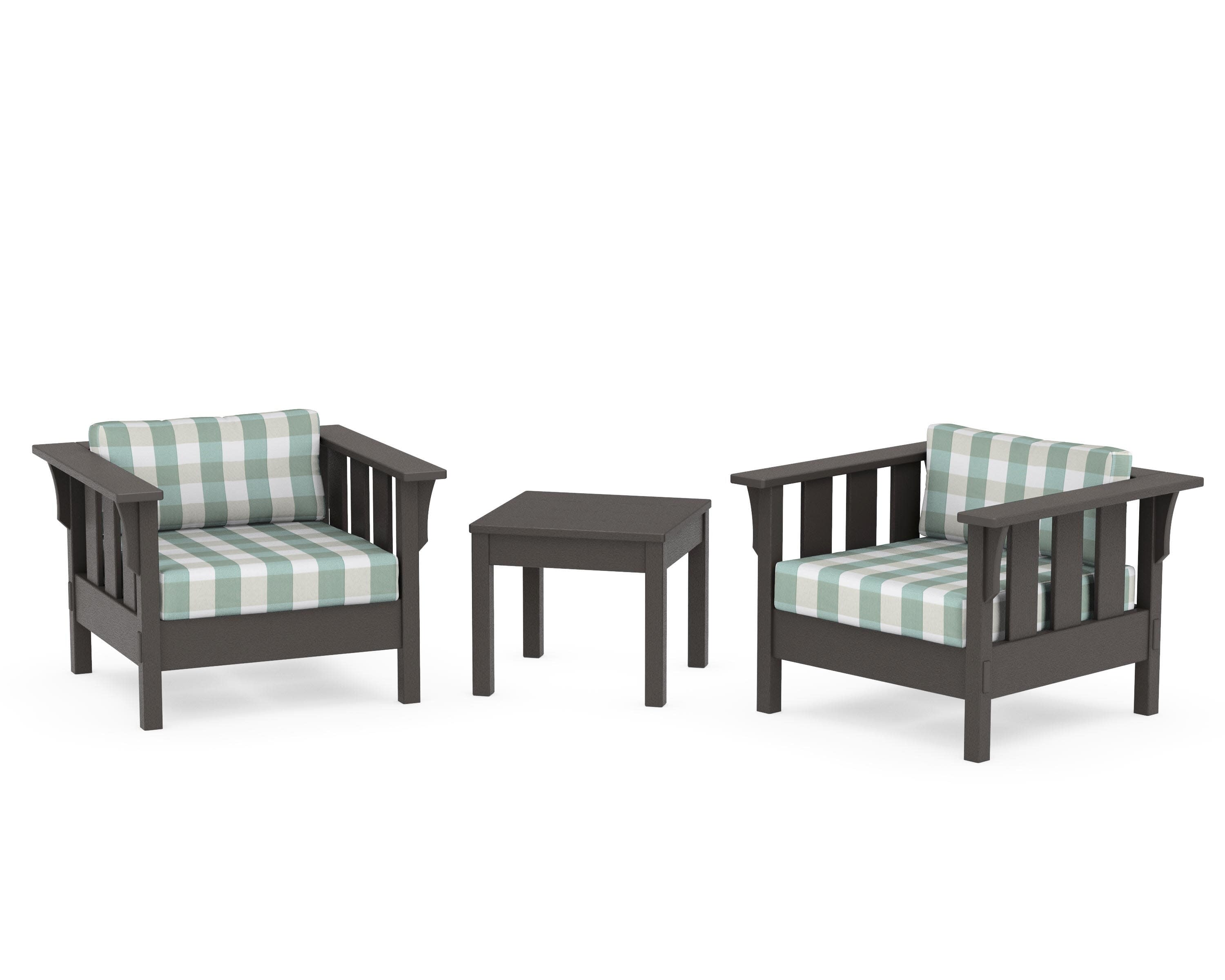 Acadia 3-Piece Deep Seating Set in Vintage Coffee / Buffalo Plaid Glacier Spa