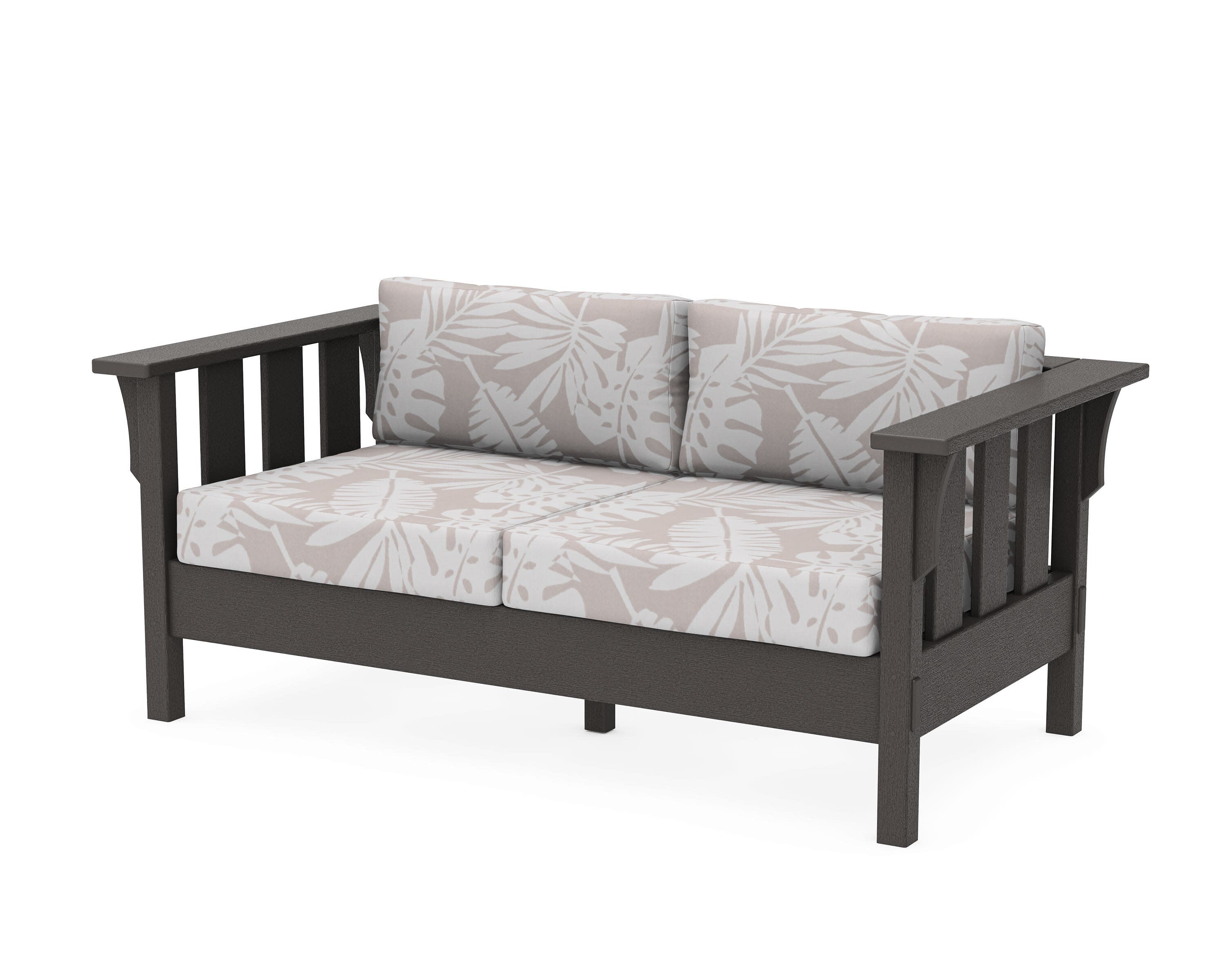 Acadia Deep Seating Loveseat in Vintage Coffee / Leaf Dune Burlap