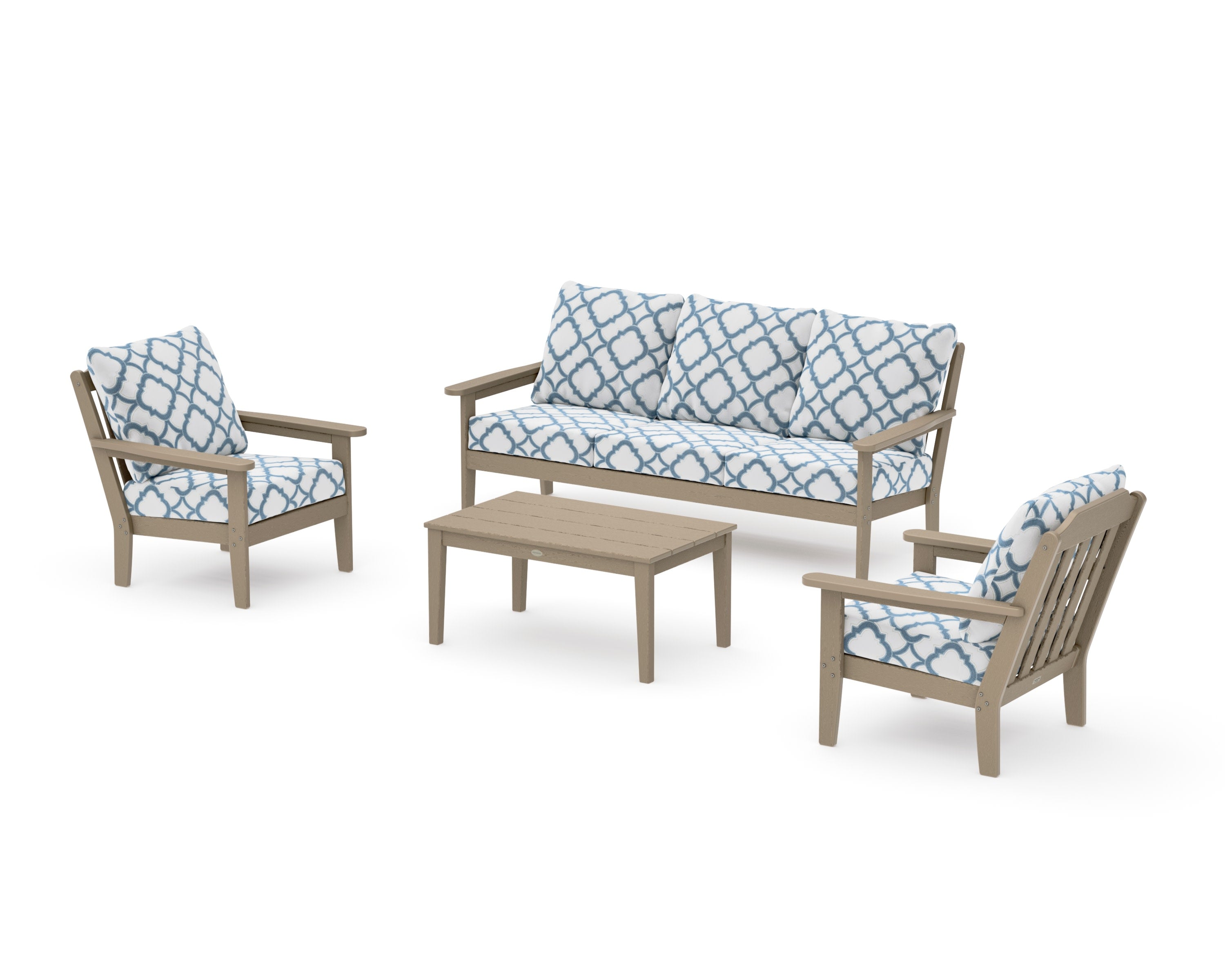 Cottage 4-Piece Deep Seating Set with Sofa in Vintage Sahara / Trellis Sky Blue
