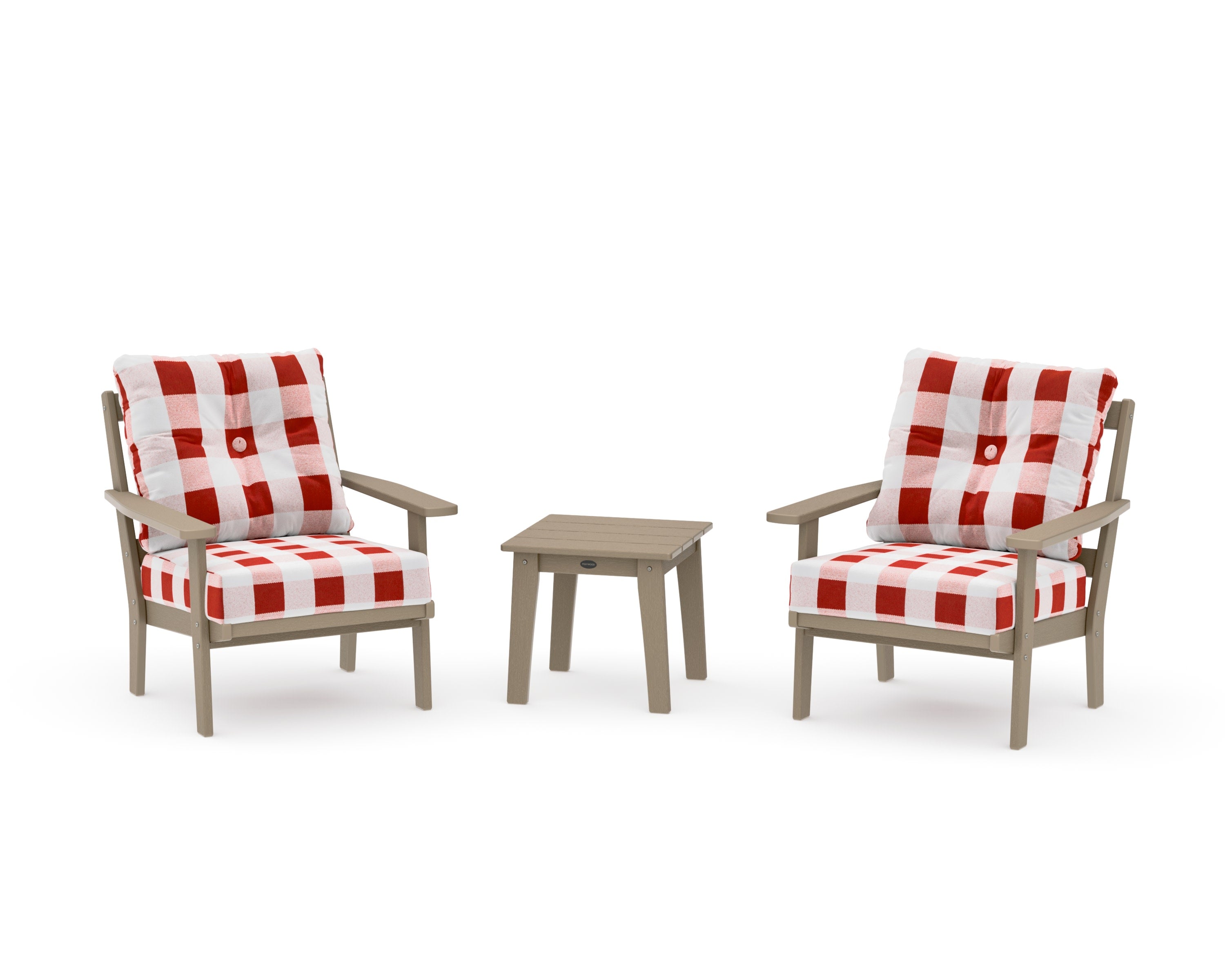 Oxford 3-Piece Deep Seating Set in Vintage Sahara / Buffalo Plaid Crimson
