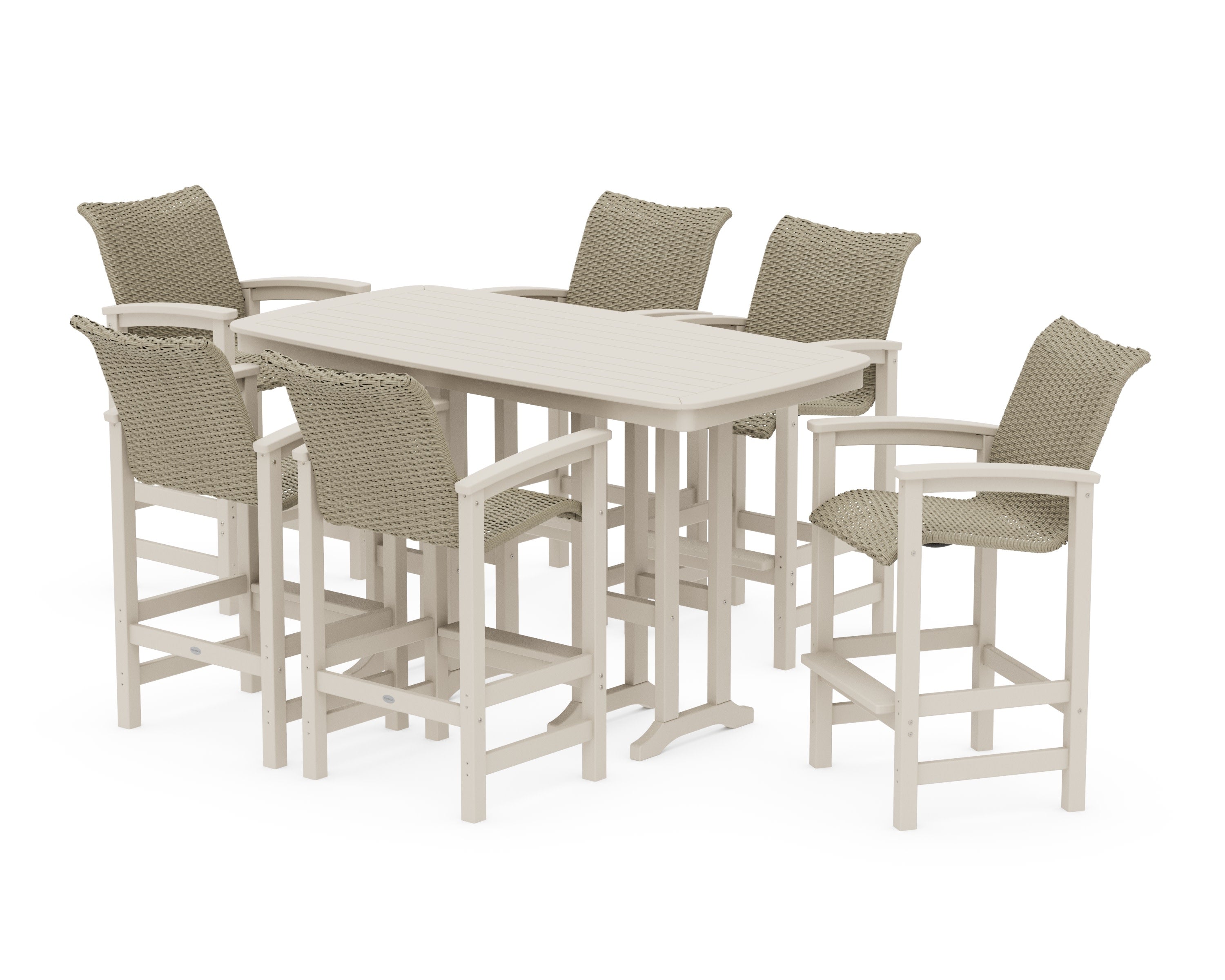 Coastal Woven Arm Chair 7-Piece Bar Set in Sand / Dune Grass