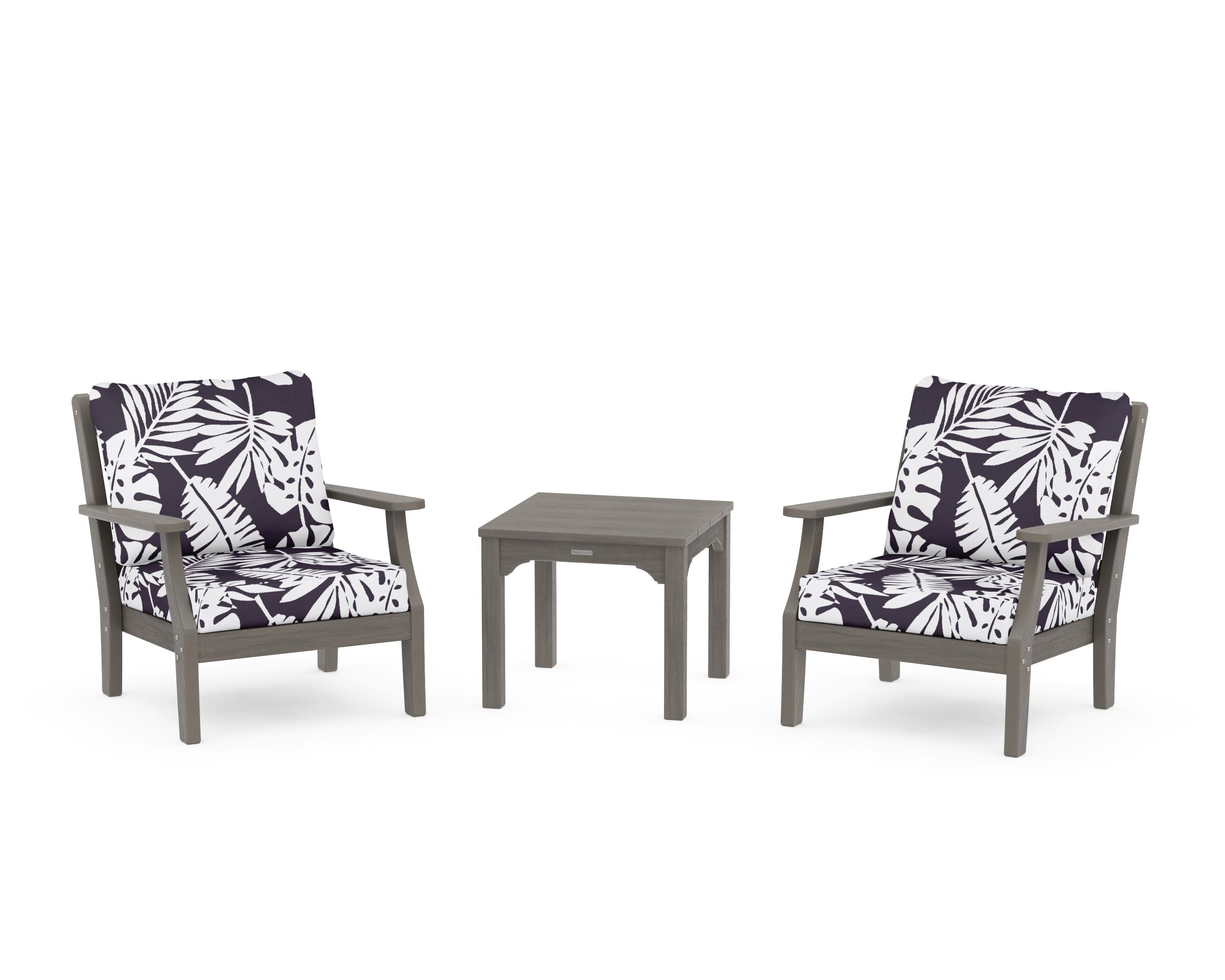 Chinoiserie 3-Piece Deep Seating Set in Driftwood / Leaf Navy