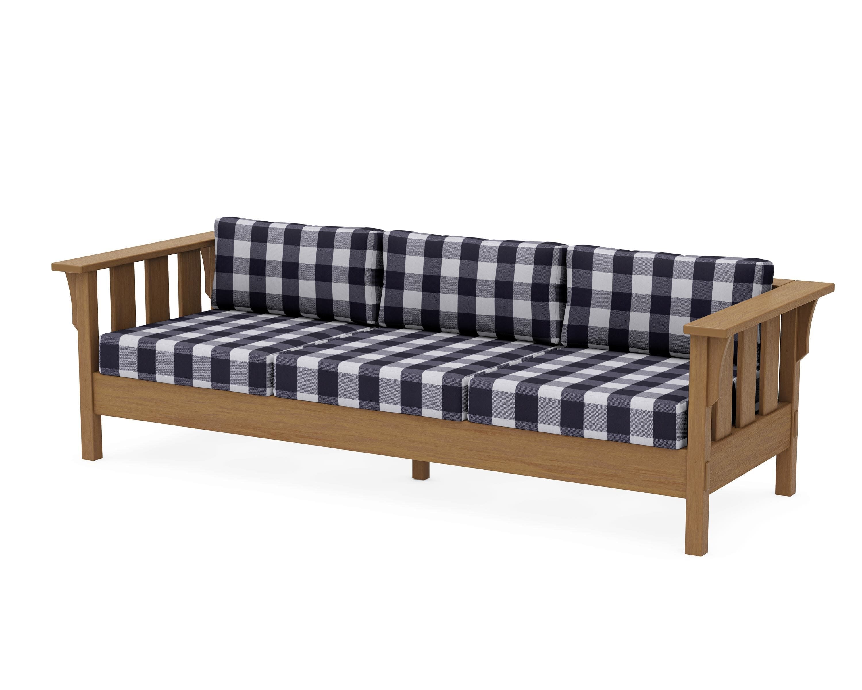 Acadia Deep Seating Sofa in Natural / Buffalo Plaid Navy