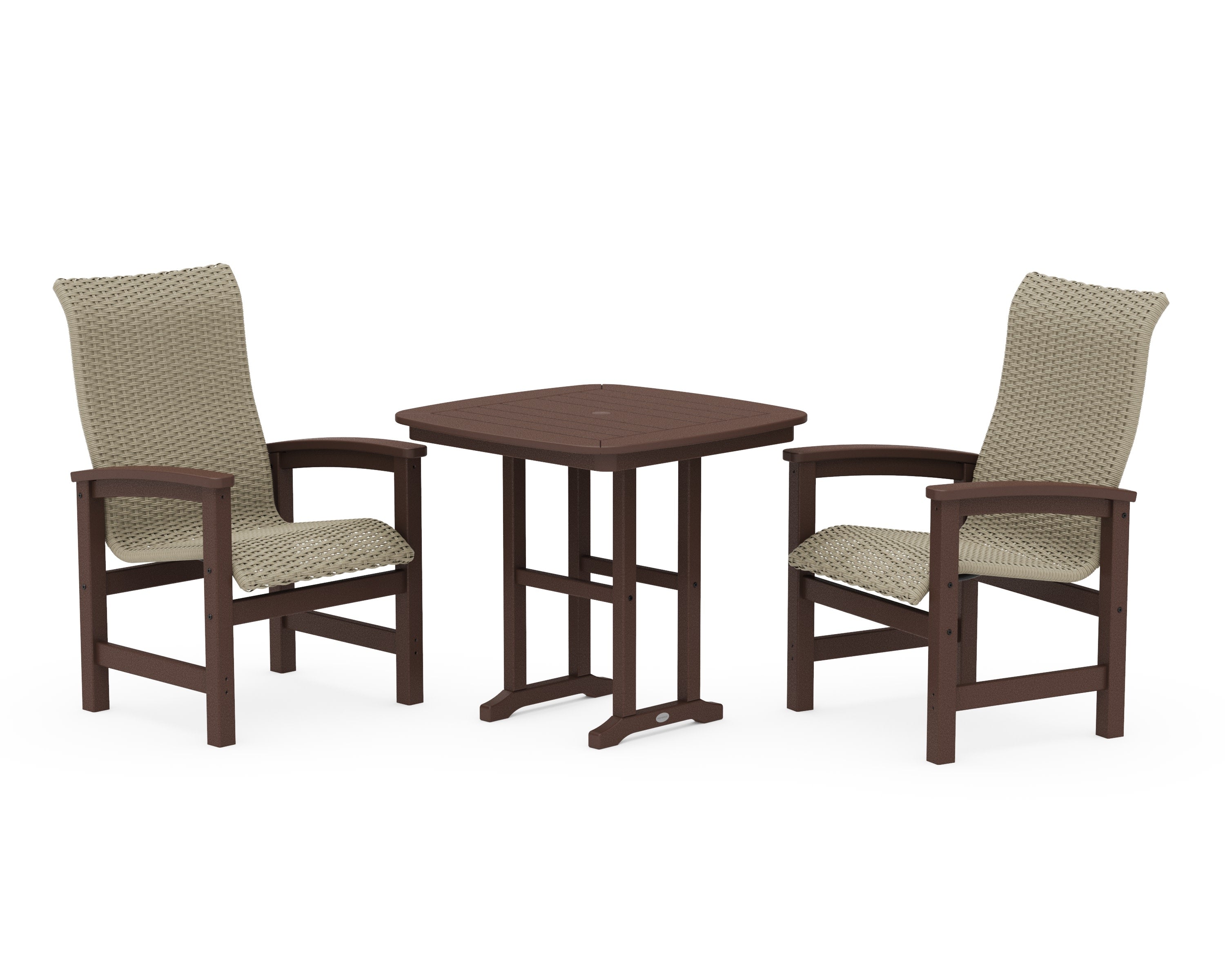Coastal Woven High-Back 3-Piece Dining Set in Mahogany / Dune Grass