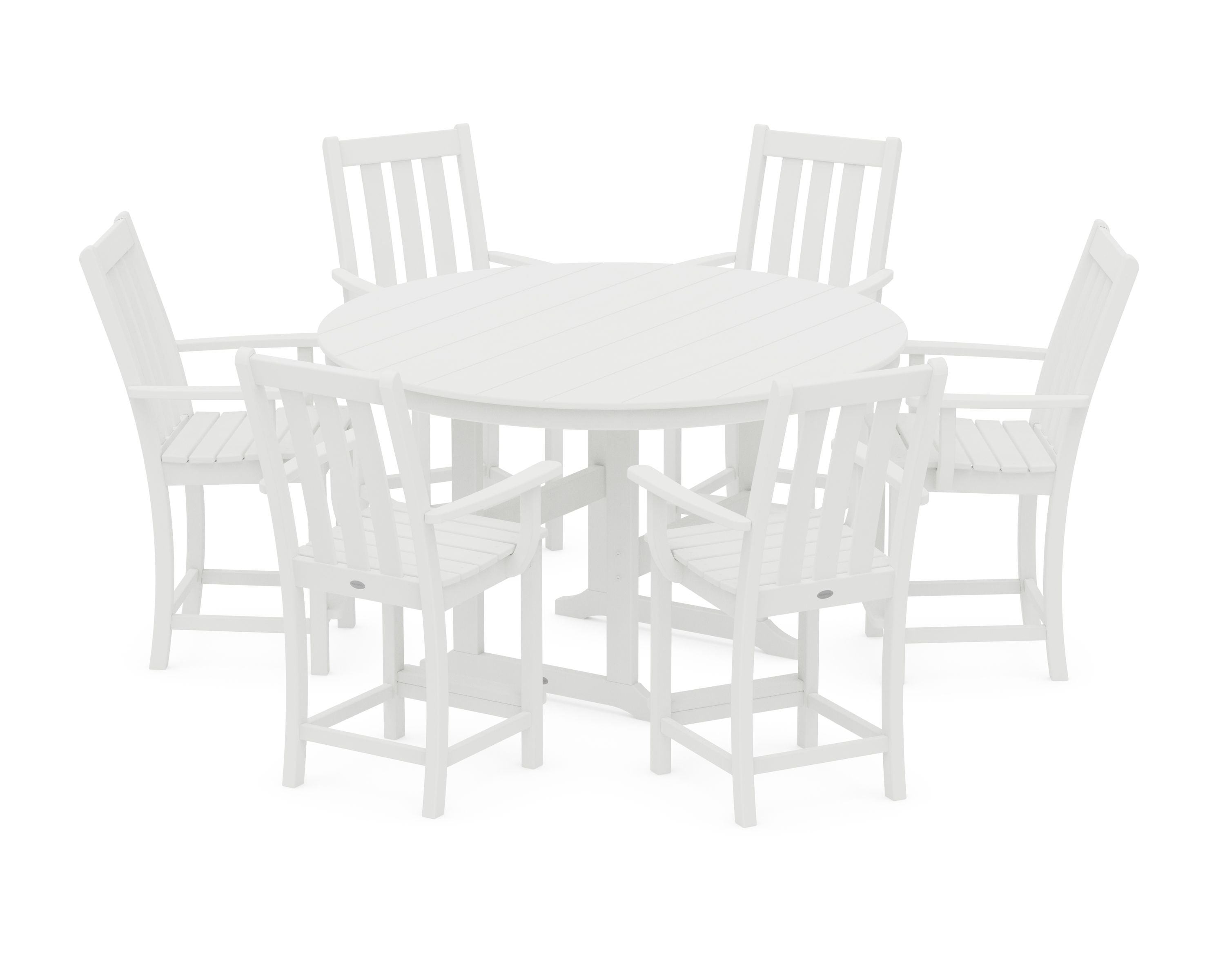 Vineyard 7-Piece Arm Chair Round Farmhouse Counter Set in White