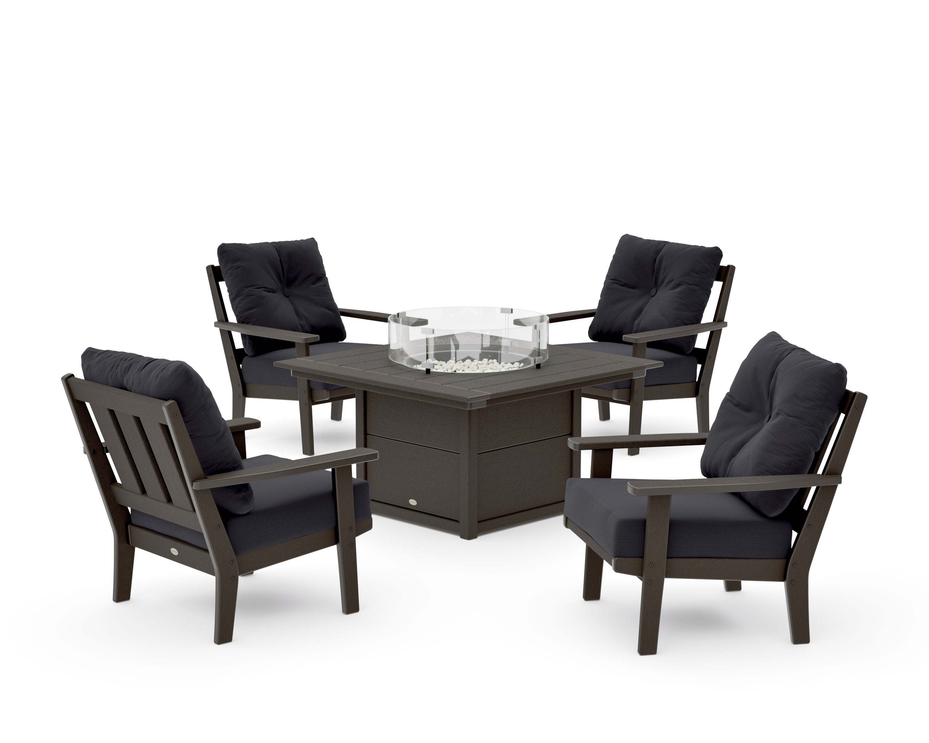 Oxford 5-Piece Deep Seating Set with Fire Pit Table in Vintage Coffee / Midnight Linen