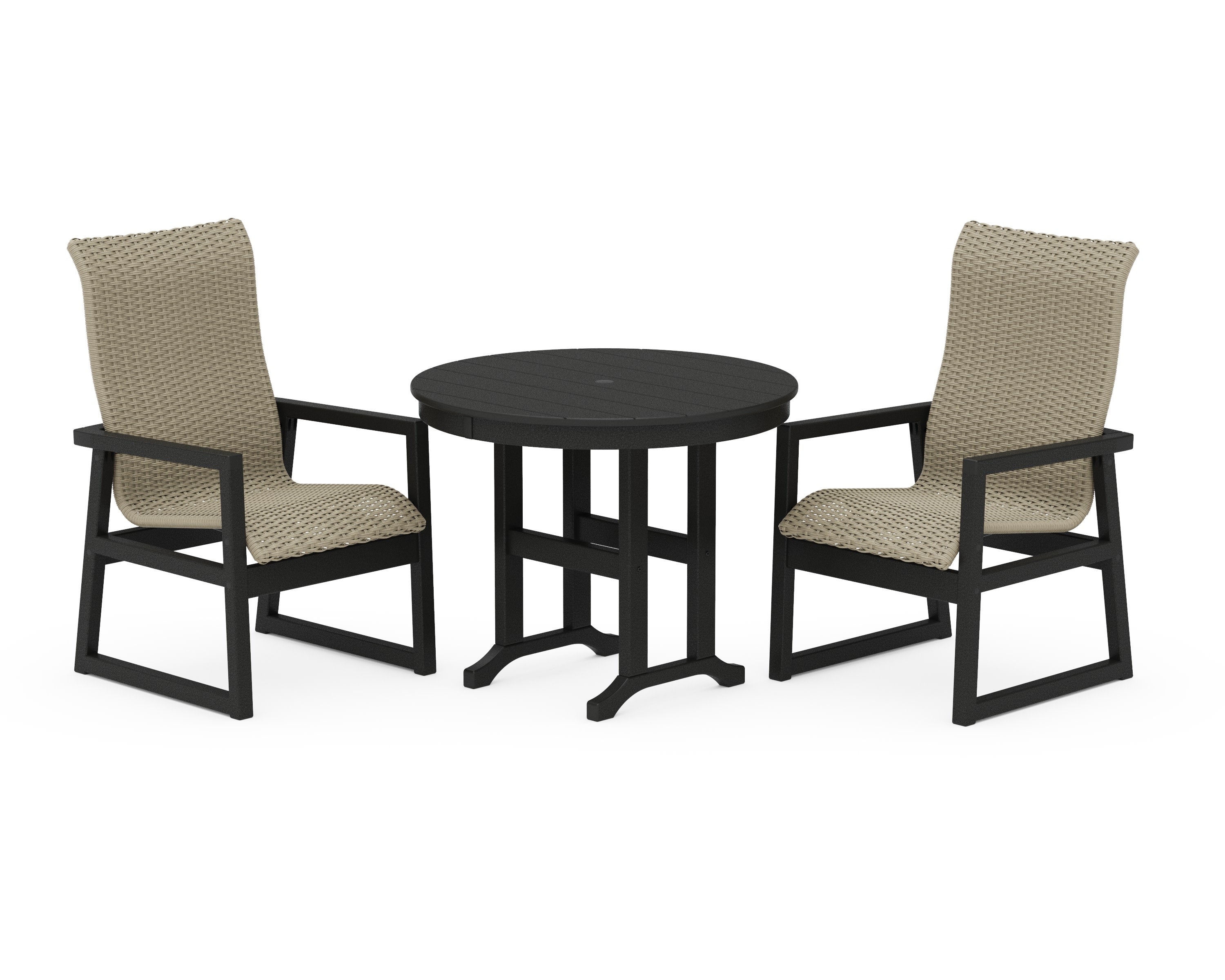 EDGE Woven Highback 3-Piece Farmhouse Dining Set in Black / Dune Grass