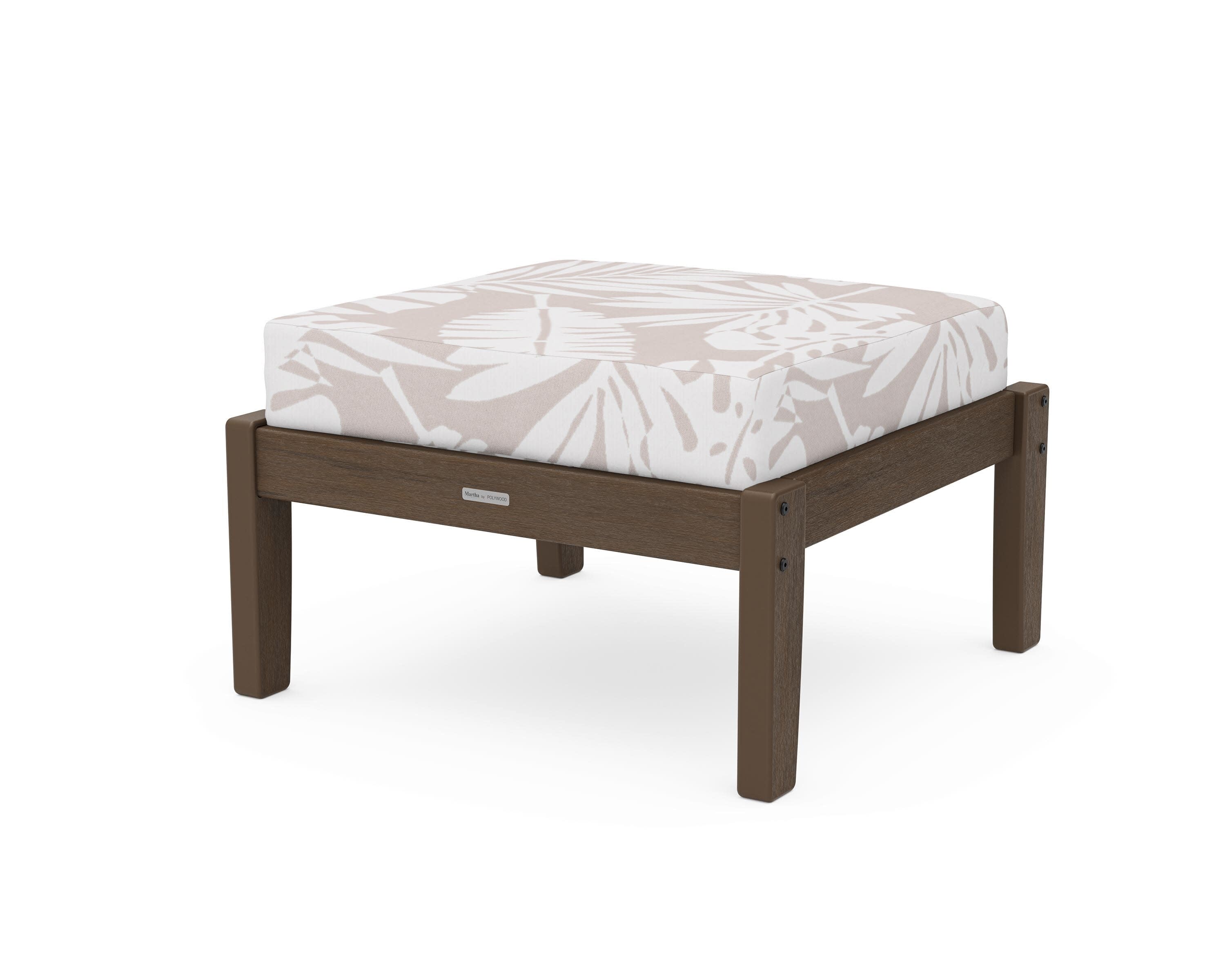 Chinoiserie Deep Seating Ottoman in Kona / Leaf Dune Burlap