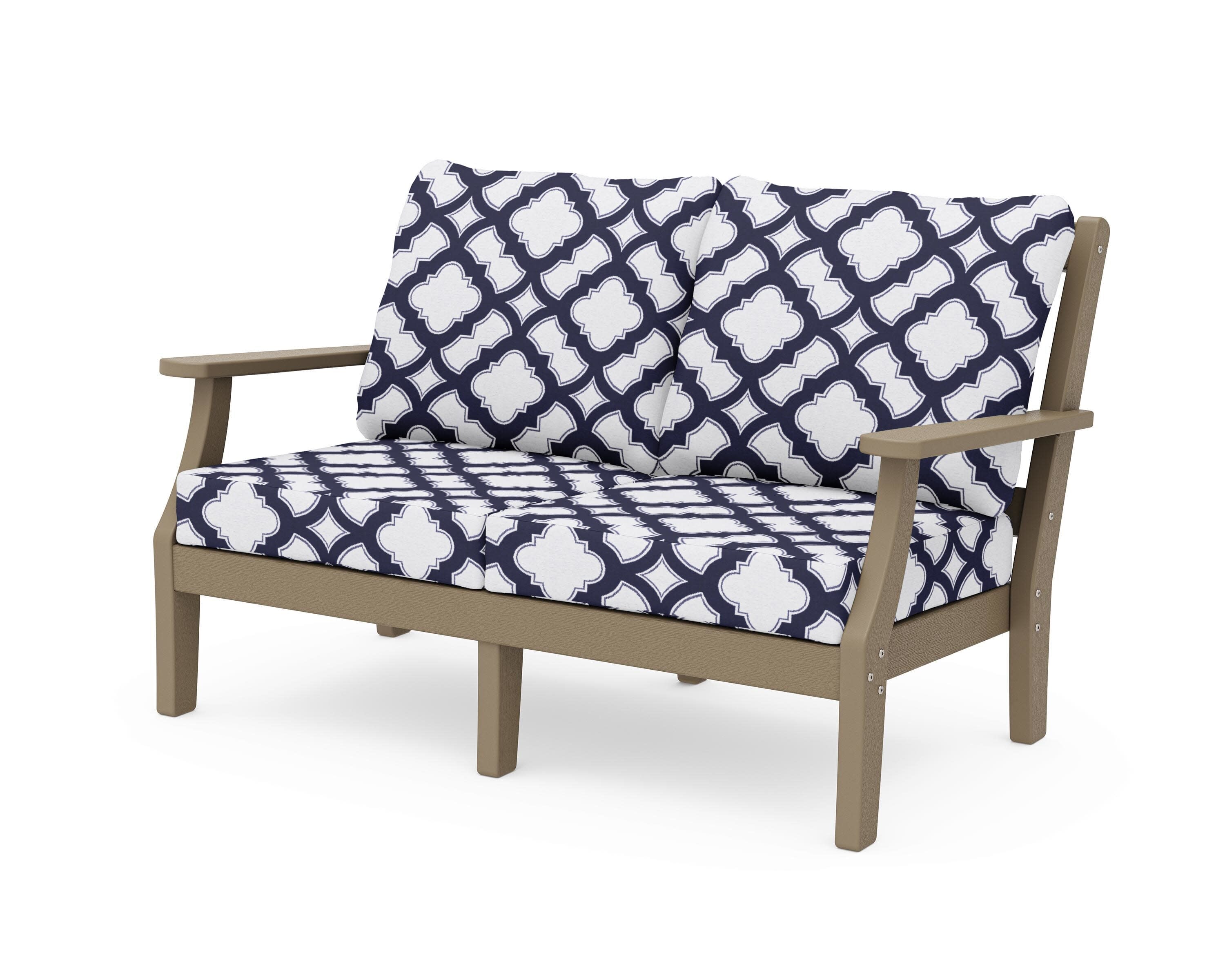 Chinoiserie Deep Seating Loveseat in Vintage Sahara / Trellis Navy