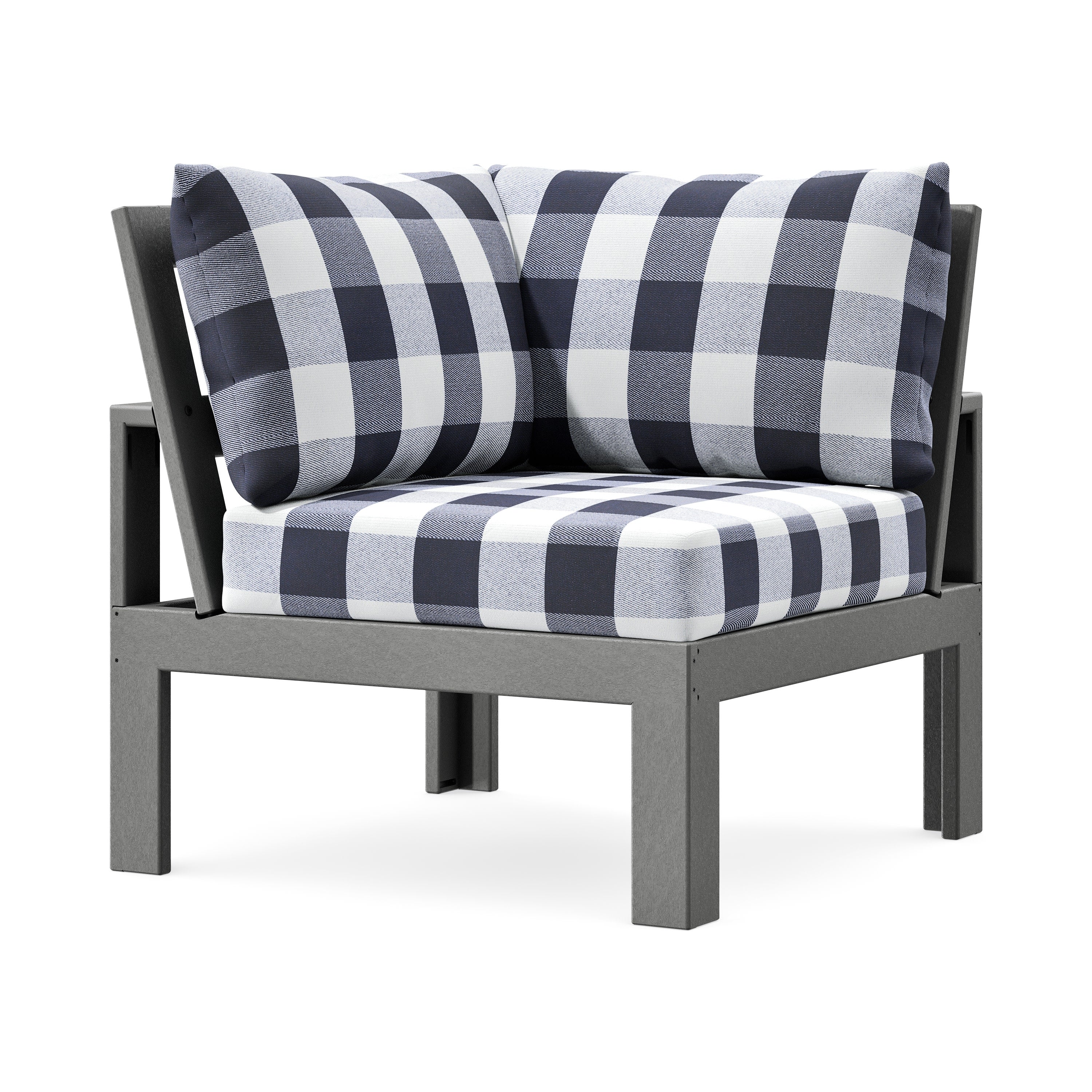 Modular Corner Chair in Slate Grey / Buffalo Plaid Navy