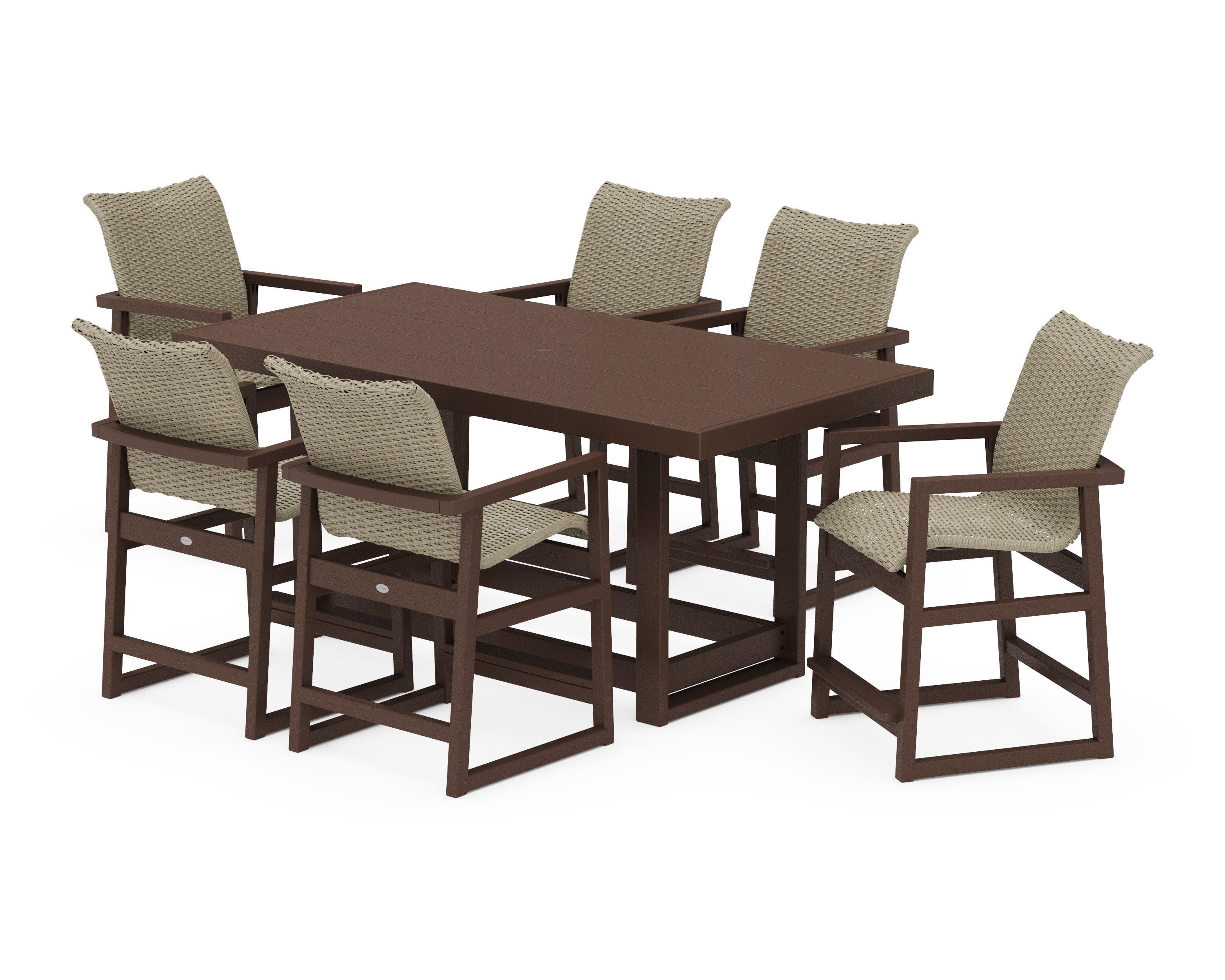 EDGE Woven Arm Chair 7-Piece Counter Set in Mahogany / Dune Grass