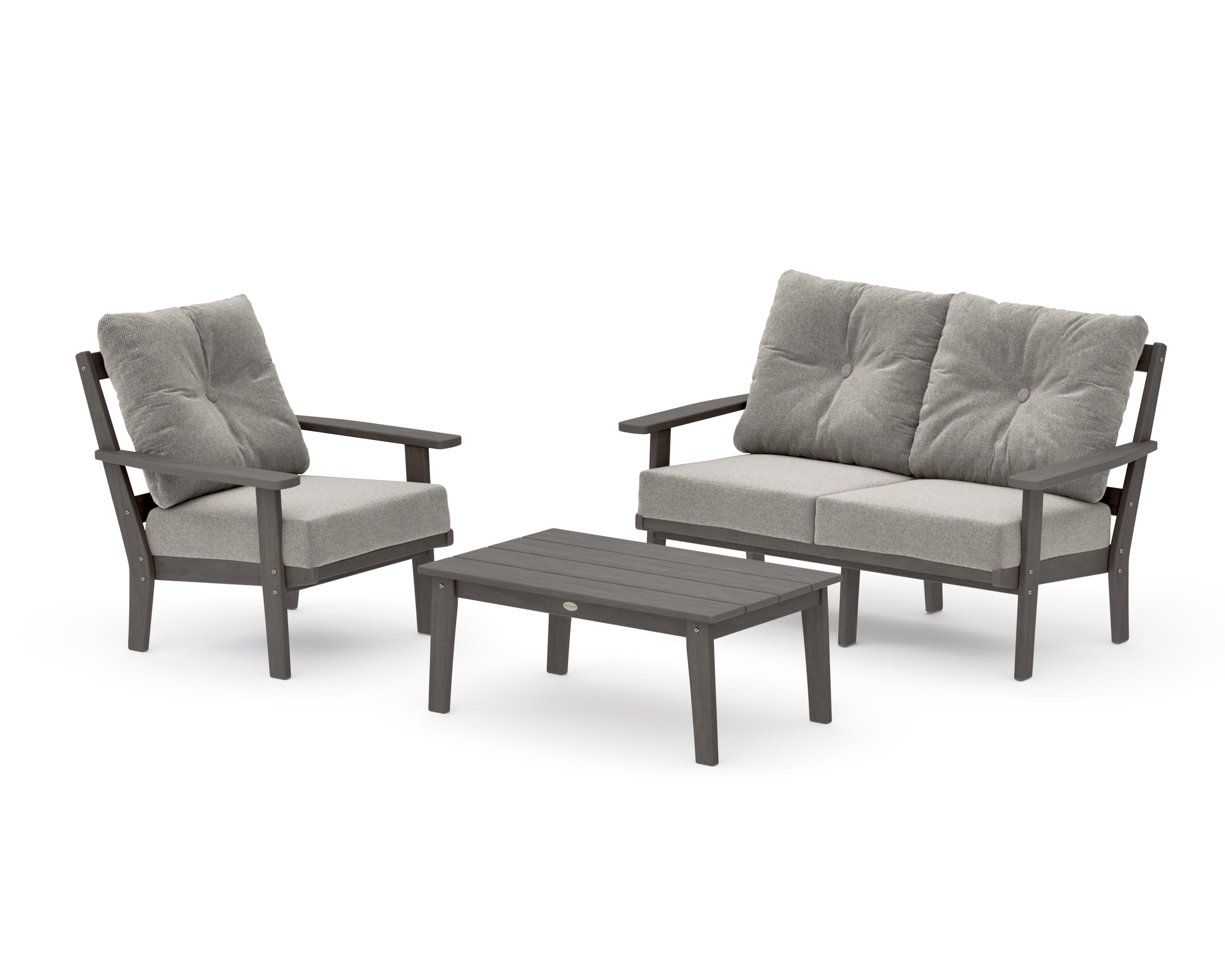 Oxford 3-Piece Deep Seating Set with Loveseat in Driftwood / Weathered Tweed