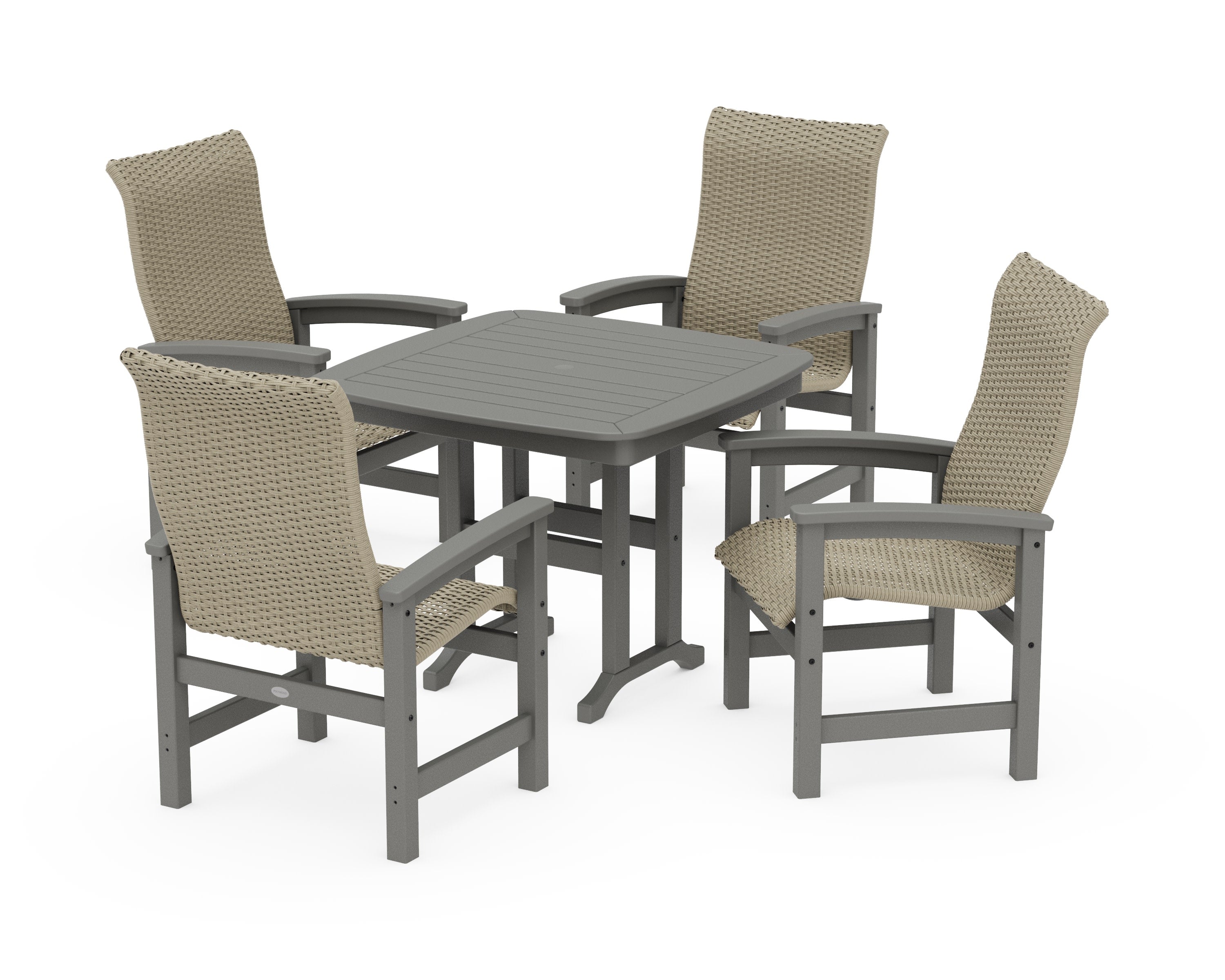 Coastal Woven High-Back 5-Piece Dining Set in Slate Grey / Dune Grass