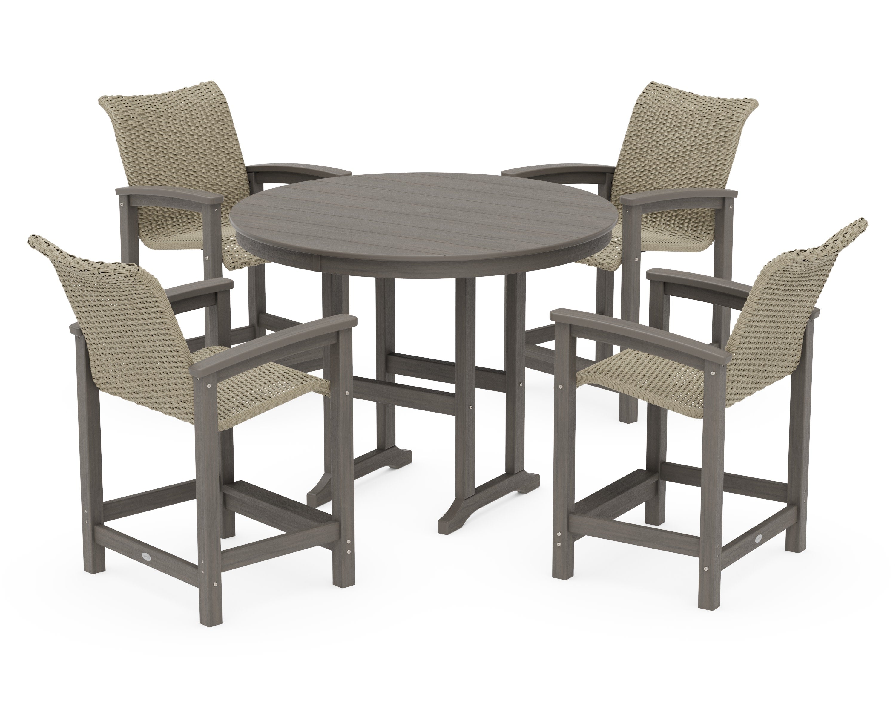 Coastal Woven 5-Piece Round Farmhouse Counter Set in Driftwood / Dune Grass