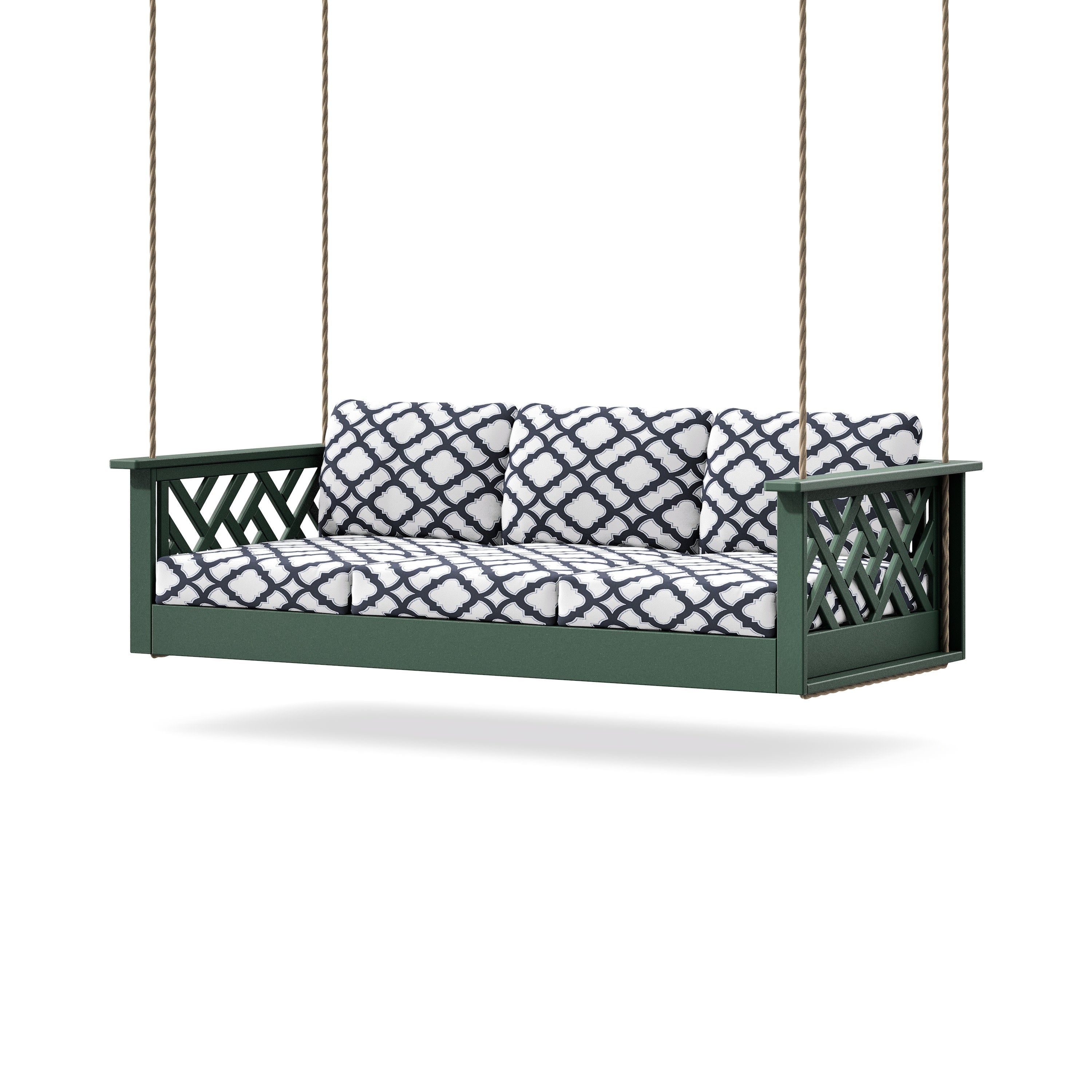 Chippendale Daybed Swing in Green / Trellis Navy
